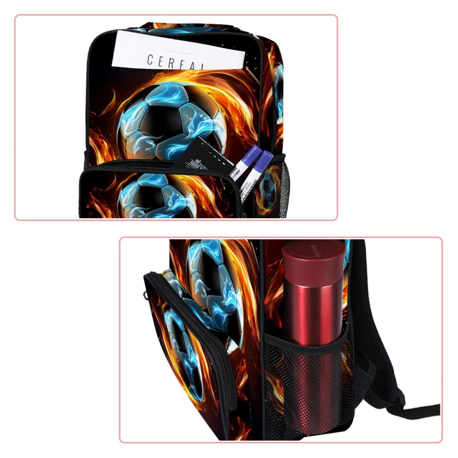 Best Travel Backpack for Men & Women - Durable Flaming Football Design - Perfect for Hiking, Gym & Daily Commute