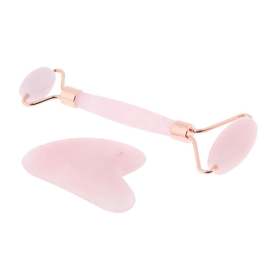 Newmind 2-Piece Set Crystal Jade Gua Sha Roller & Natural Stone Guasha Board - Rose Gold Facial Massage Tool for Face, Back, Foot - Improve Circulation & Relaxation | Perfect for Home Spa & Self-Care Routine