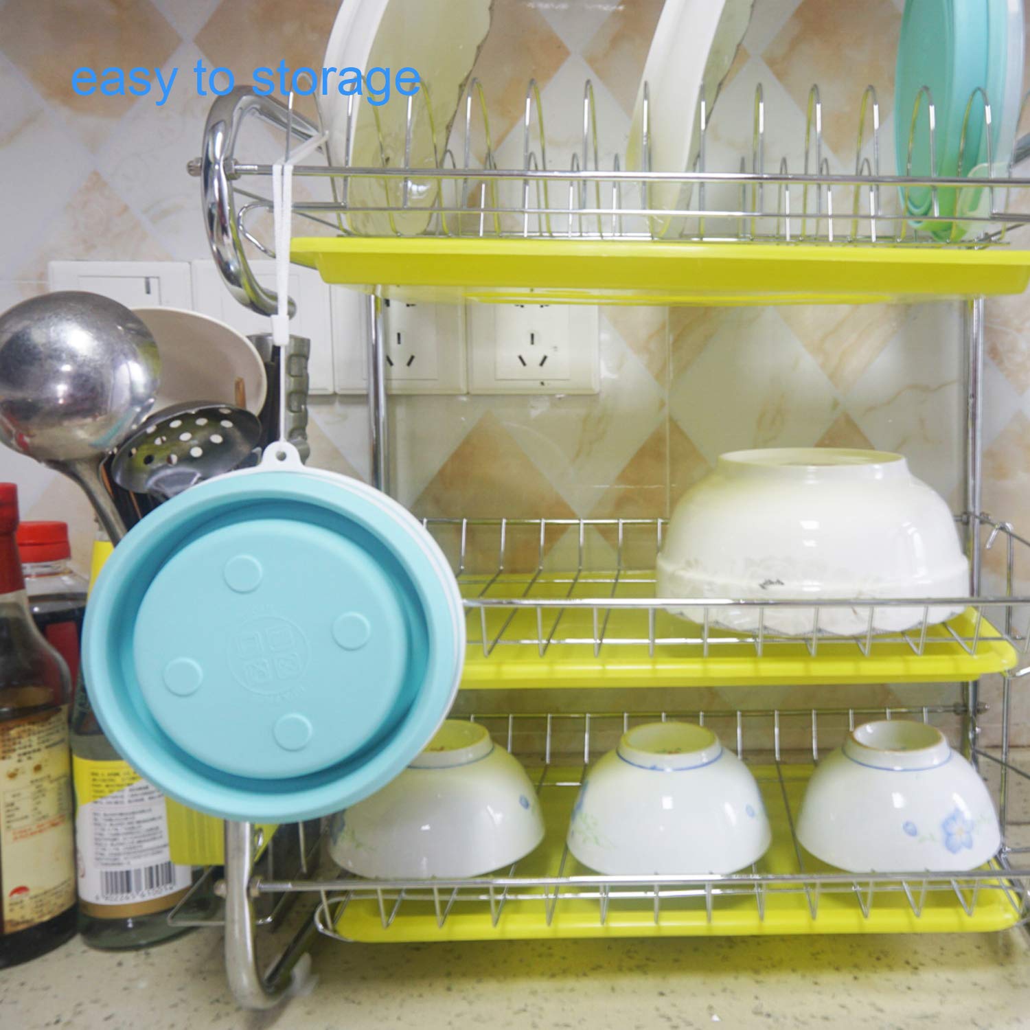 CARTINTS 950ml Collapsible Silicone Bowls - Reusable Food Storage Containers with Lids - BPA-Free Meal Prep Bowls for Kitchen, Travel & Camping - Space Saving Collapsible Design (Blue) - Perfect for Picnics, Office Lunch & Outdoor Adventures