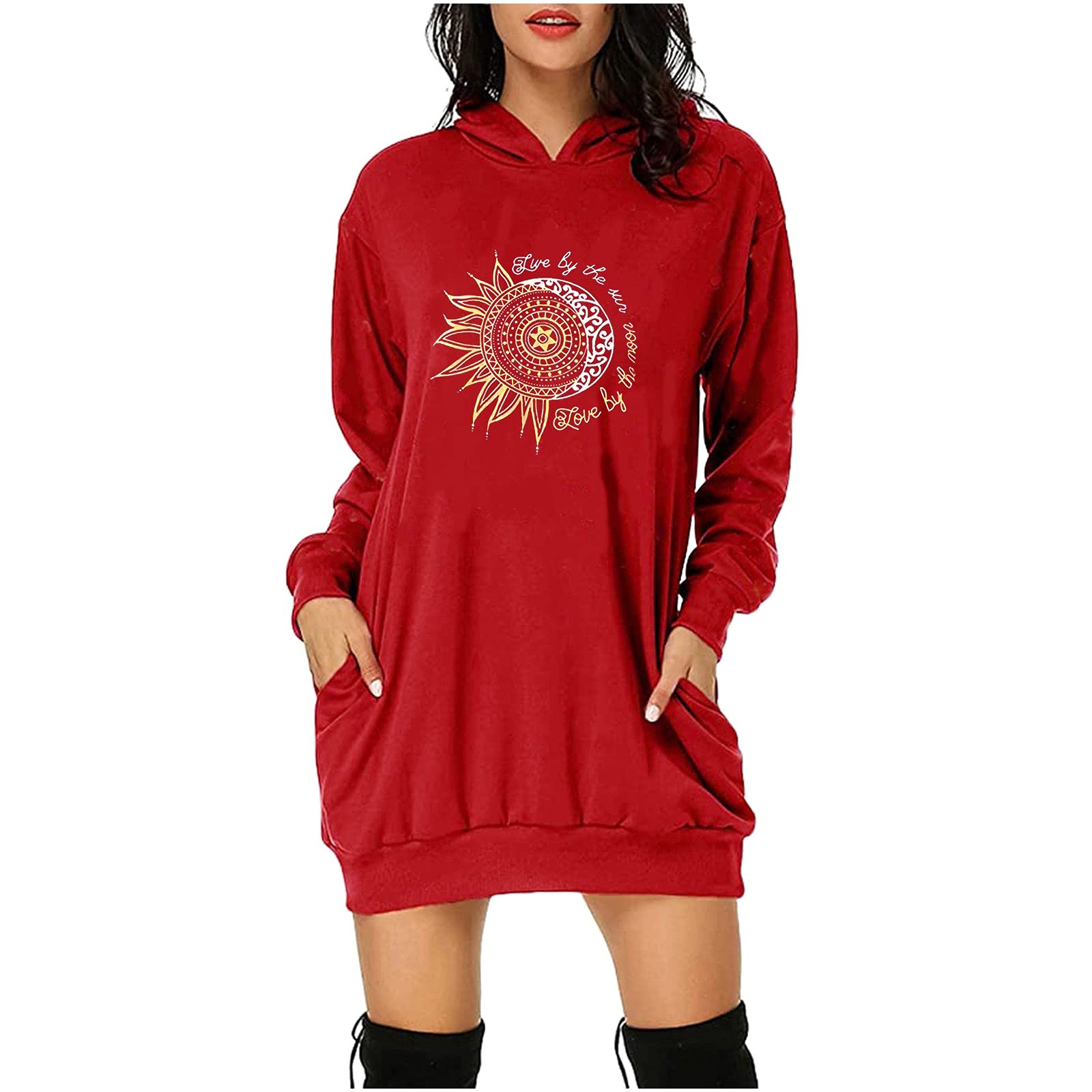 Women's Hooded Sweatshirt Dress - Long Sleeve Pullover Mini Dress with Pockets | Casual Loungewear, Streetwear & Winter Layering Outfit