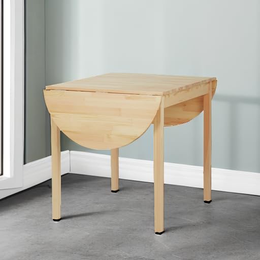 HOMCOM 55 Inch Solid Wood Drop Leaf Kitchen Table - Space Saving Folding Dining Table for Small Spaces - Natural Wood Finish - Perfect for Apartments, Breakfast Nooks & Compact Dining Areas