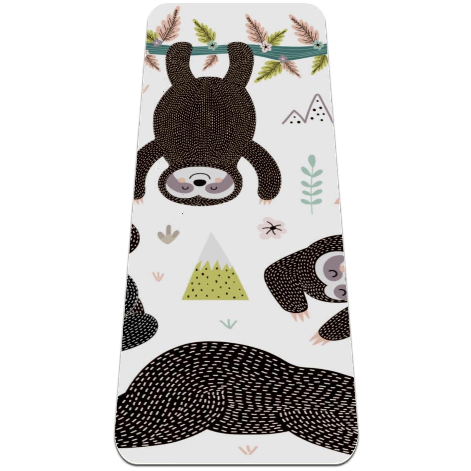 Premium Non-Slip Yoga Mat for Women - Extra Thick Exercise Mat with Cute Sloth & Cat Design - Ideal for Yoga, Pilates, Home Workouts & Gym Sessions