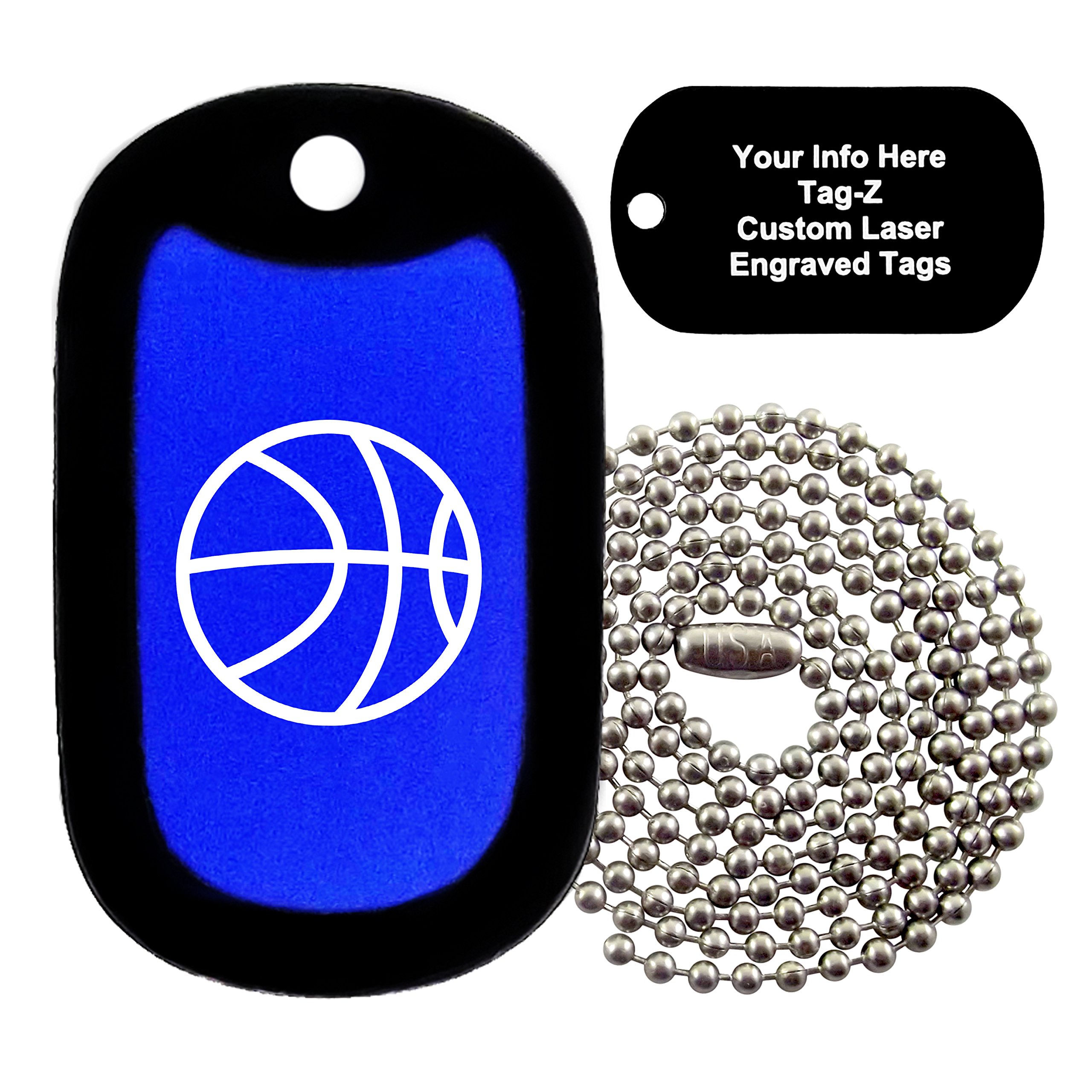 Custom Engraved Military Dog Tag Necklace - Personalized Basketball Design in Blue - Perfect for Sports Fans, Military Enthusiasts & Unique Gifts