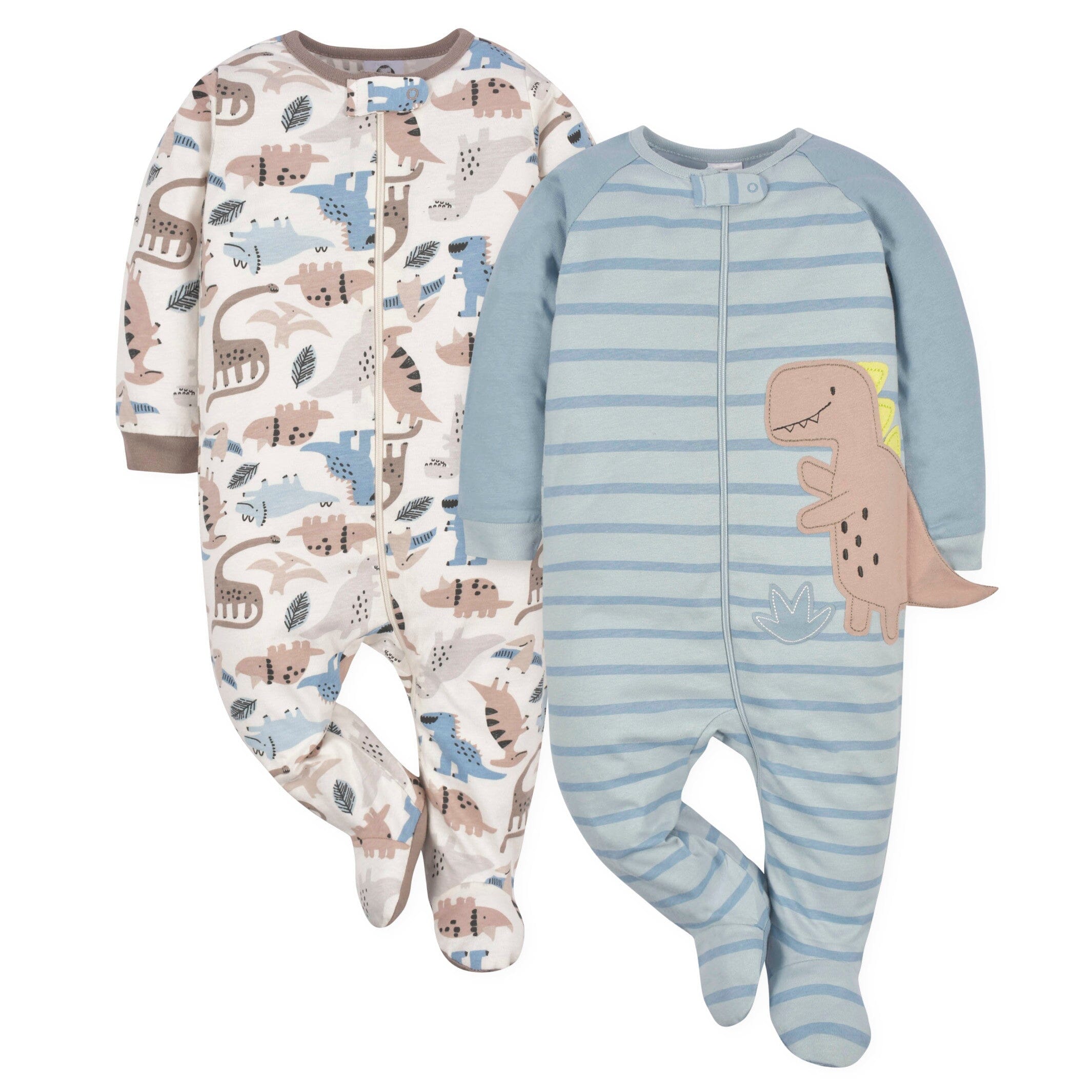 2 Pack Baby Boys Dinosaur Sleep 'N Play Pajama Sets - Soft Cotton Footed Rompers for Newborn & Infant Sleepwear - Perfect for Bedtime, Lounging & Nursery Outfits