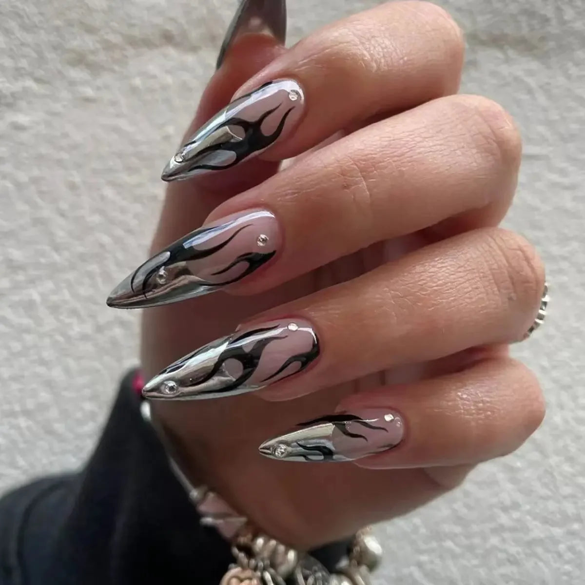 3D Gold Glitter Press on Nails - 24Pcs Almond Shape Fake Nails with Detachable Stiletto Tips | Spice Girls Inspired False Nails for Parties, Weddings & Special Occasions