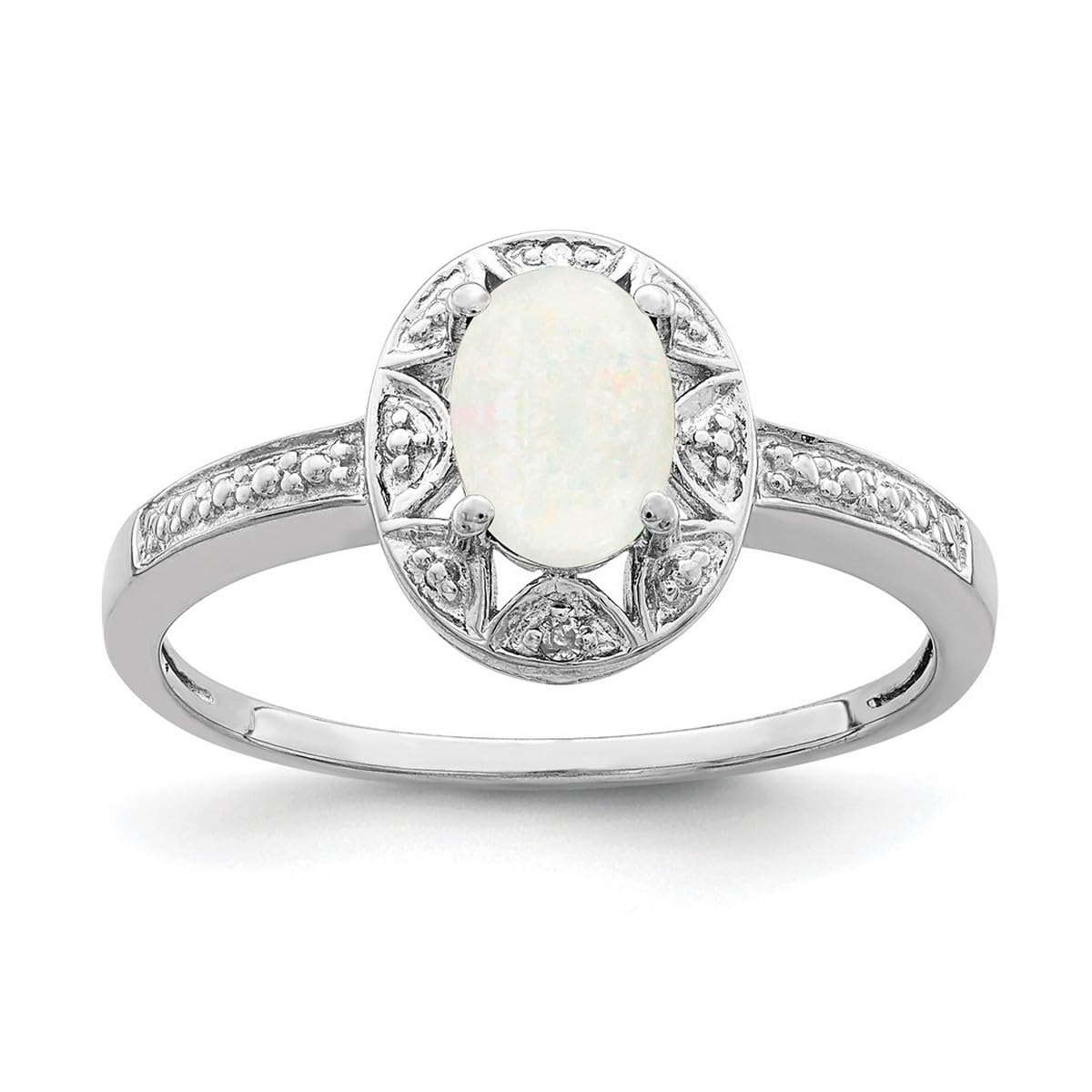 925 Sterling Silver Diamond & Simulated Opal Ring for Women - 2mm Wide Polished Wedding Band, Anniversary Gift, Everyday Elegant Jewelry