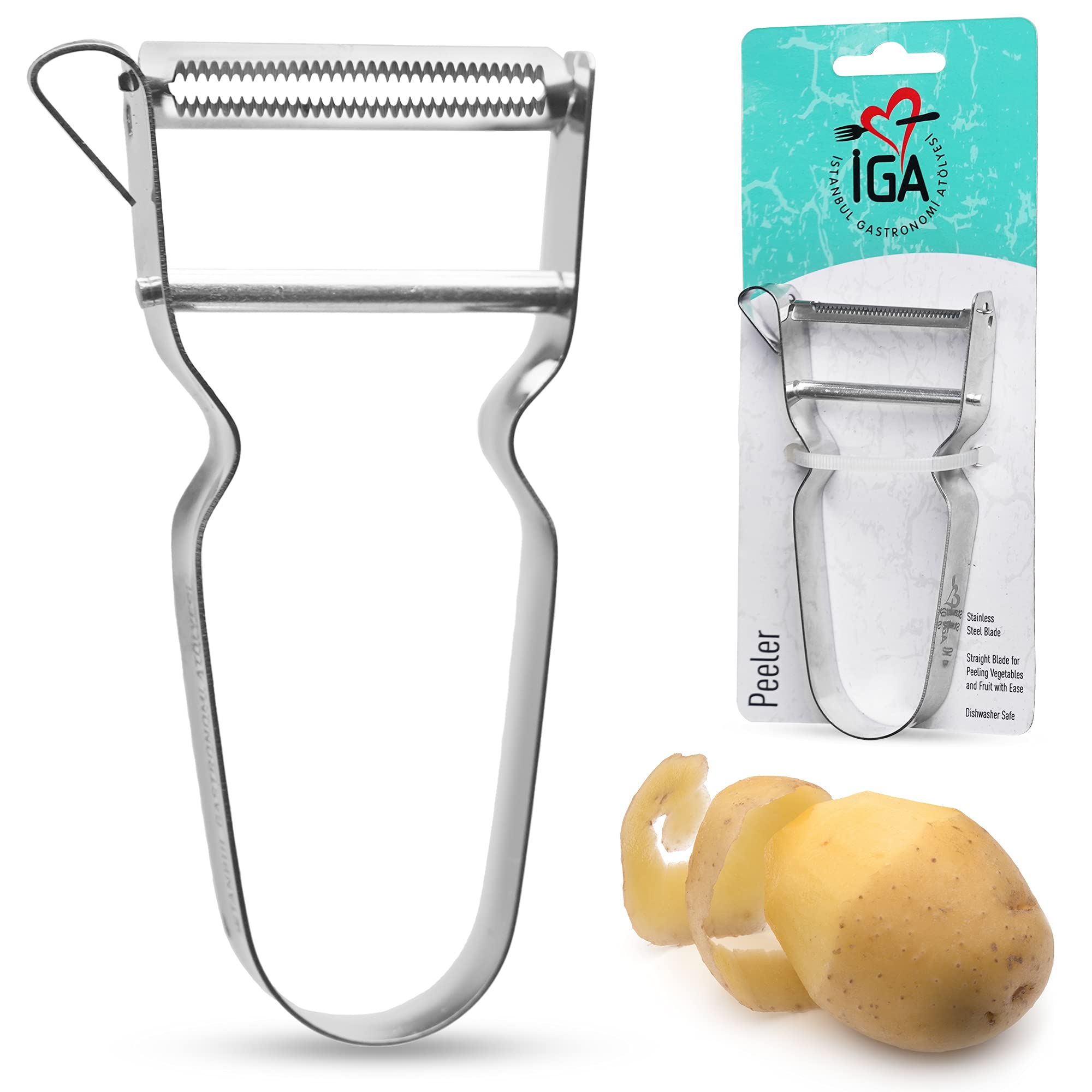 Premium Stainless Steel Vegetable Peeler for Potatoes, Carrots, Cucumbers & Fruits - Ergonomic Design, Dishwasher Safe - Perfect for Kitchen, Camping & Meal Prep