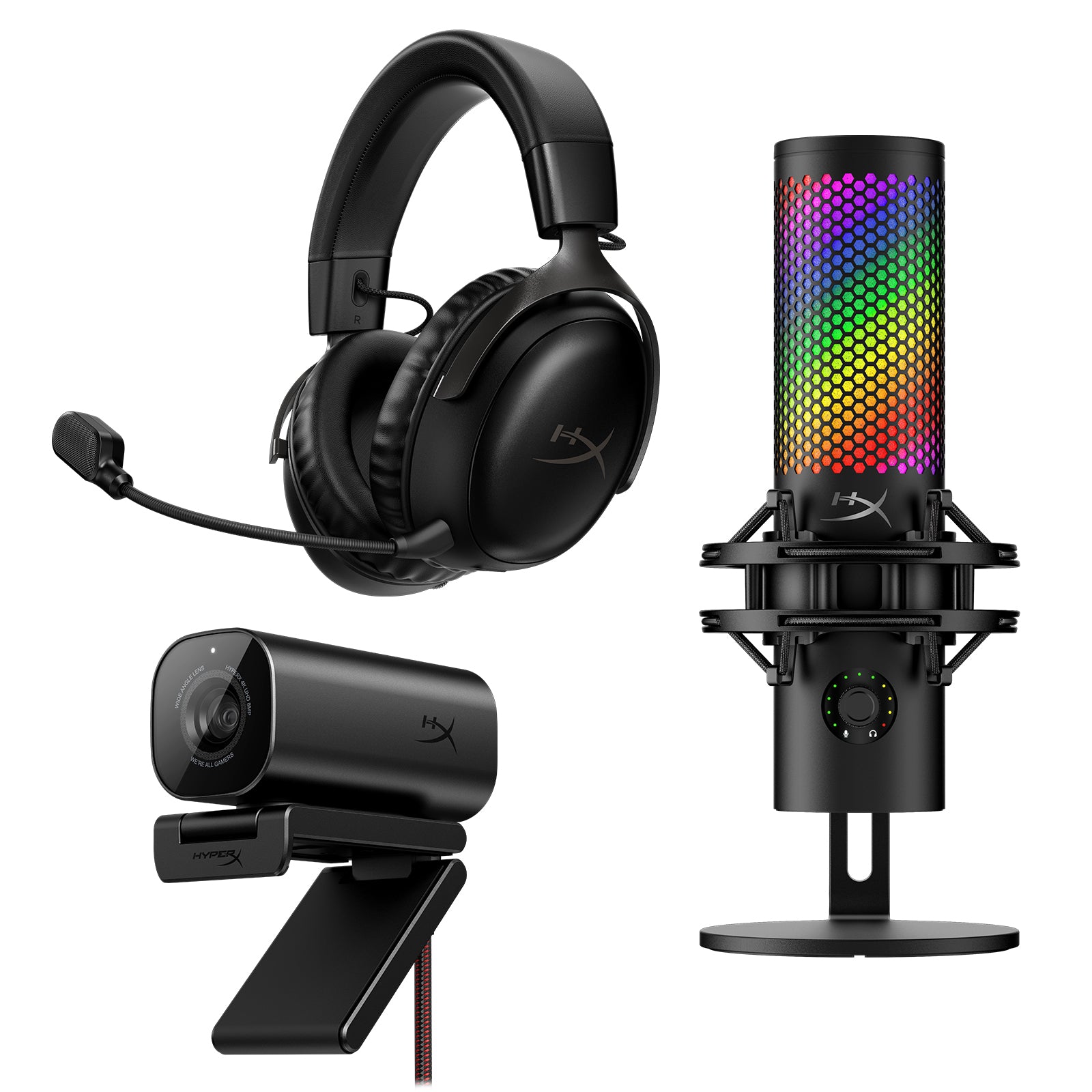HyperX Cloud III Wireless Gaming Headset, QuadCast S USB Microphone & Vision S Webcam Bundle – Perfect for Streaming, Gaming & Video Calls