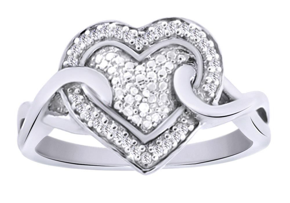 AFFY 0.06 Carat Round White Natural Diamond Heart Twist Ring - 14k Gold Plated Sterling Silver - Perfect for Valentine's Day, Anniversary & Romantic Gifts