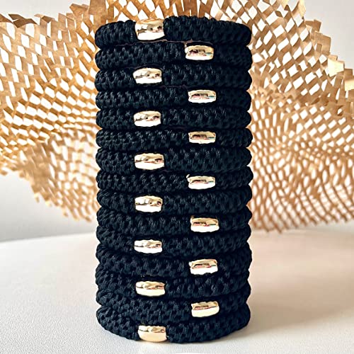 Tanha 15PCS Black Hair Ties for Men & Women - Strong Stretchy Braided Ponytail Holders for Thick & Thin Hair - No Damage Hair Bands - Perfect for Workouts, Office & Daily Use