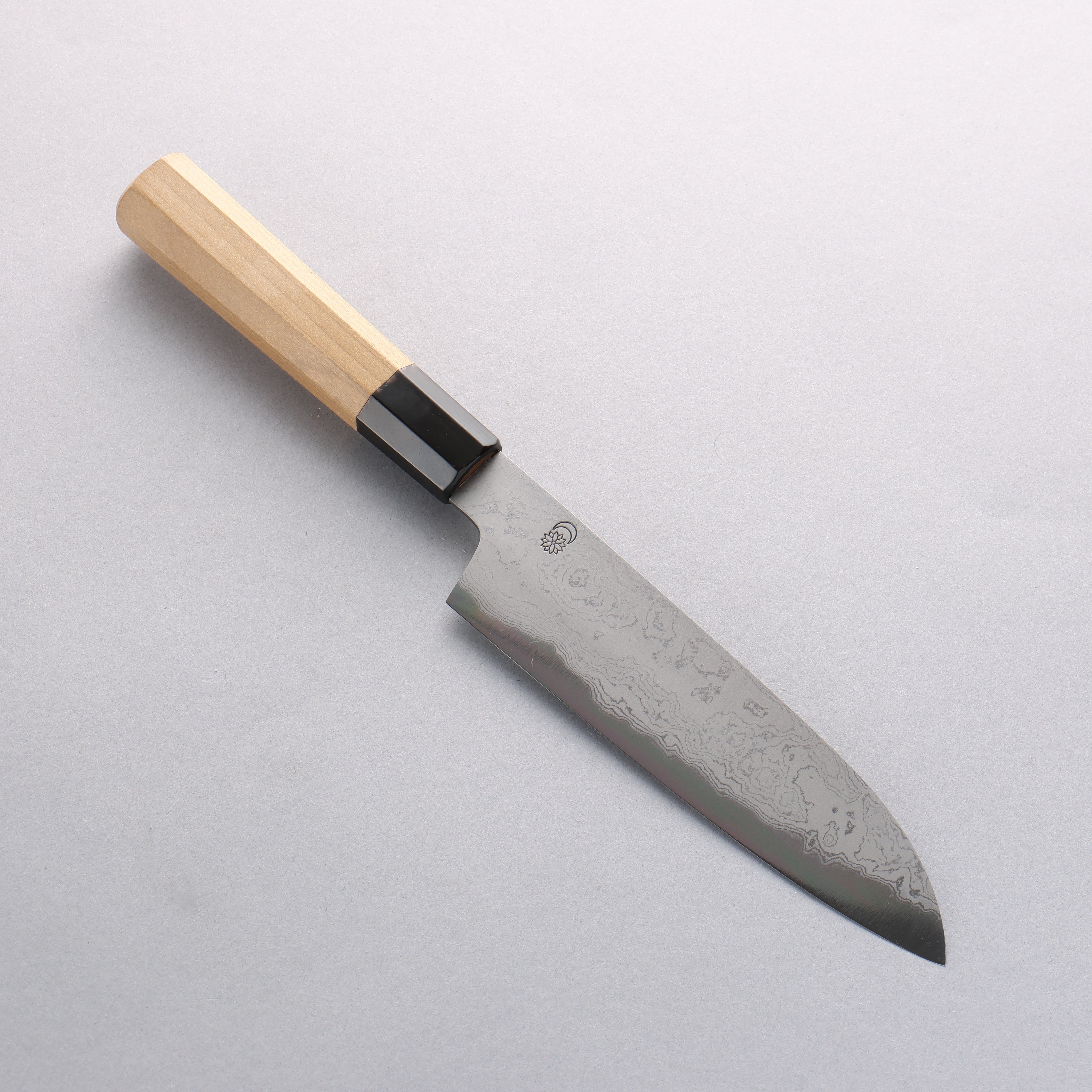 Premium Kikuzuki Blue Steel No.1 Damascus Santoku Knife 180mm with Magnolia Wood Handle - Perfect for Sushi, Vegetables & Meat Cutting in Professional & Home Kitchens