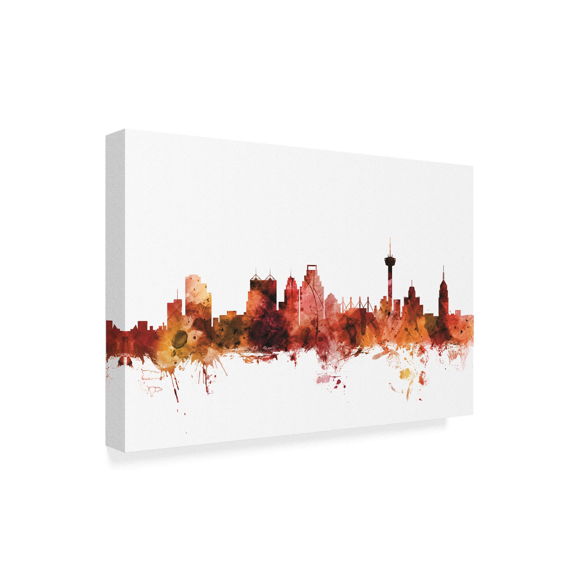 Michael Tompsett San Antonio Texas Skyline Red Art Print - 16x24 Inch Framed Wall Decor for Living Room, Office & Home