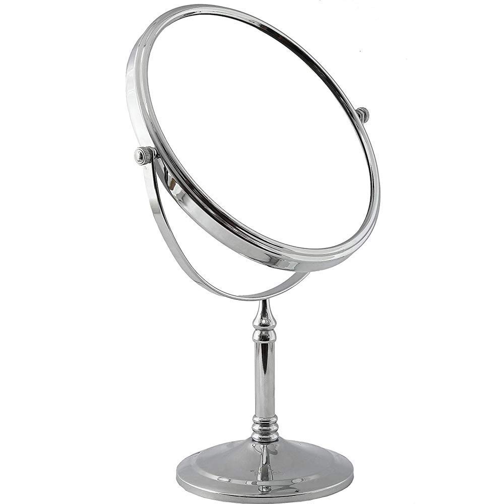 Kamini Enterprise Dual-Sided Magnifying Cosmetic Mirror with Stand & Removable Handle - 10X/1X Makeup Mirror for Vanity Table, Travel & Professional Use (Plastic, Silver)