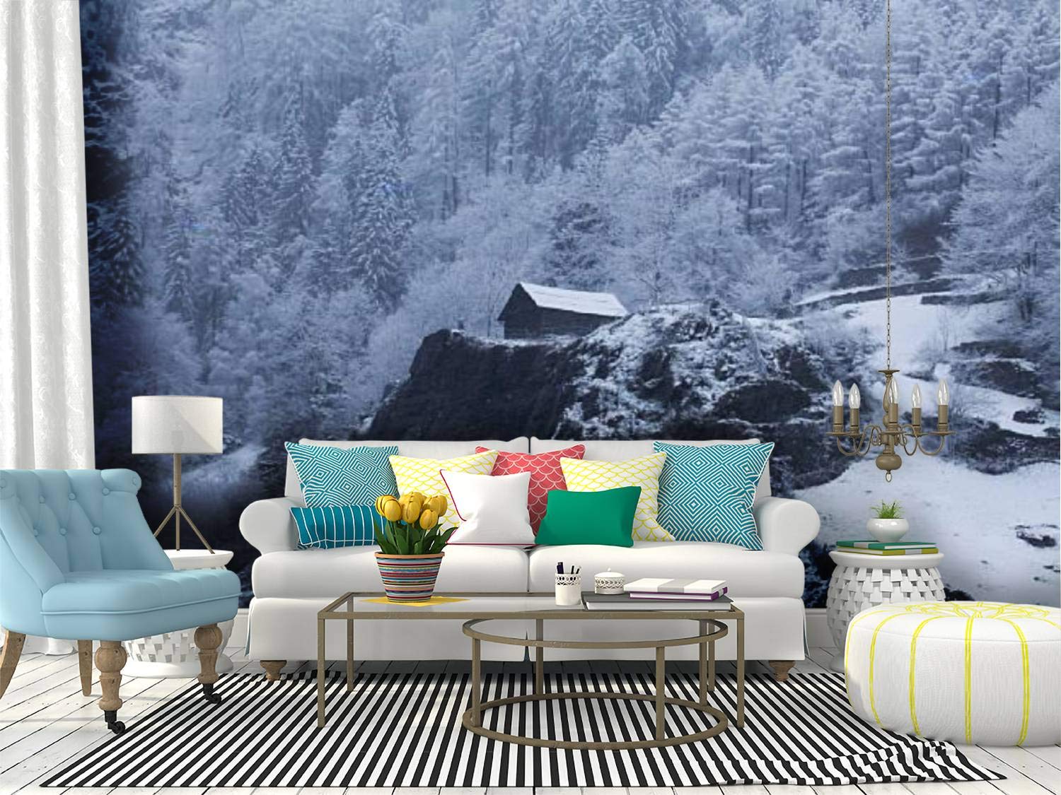 Alps Mountain Chalet Peel and Stick Wallpaper - Self-Adhesive Removable Vinyl Wall Mural for Home Decor | Large Wall Sticker, Shelf Paper | Perfect for Living Room, Bedroom & Office Accent Walls