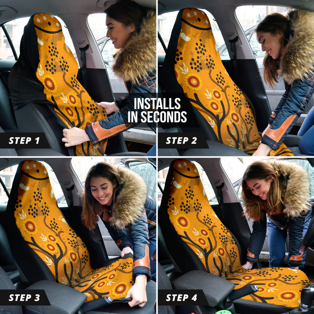Authentic Australian Aboriginal Art Car Seat Covers - Spring Style Design (Set of 2) | Premium Vehicle Protection for SUVs, Trucks & Sedans | Perfect for Road Trips & Daily Commutes