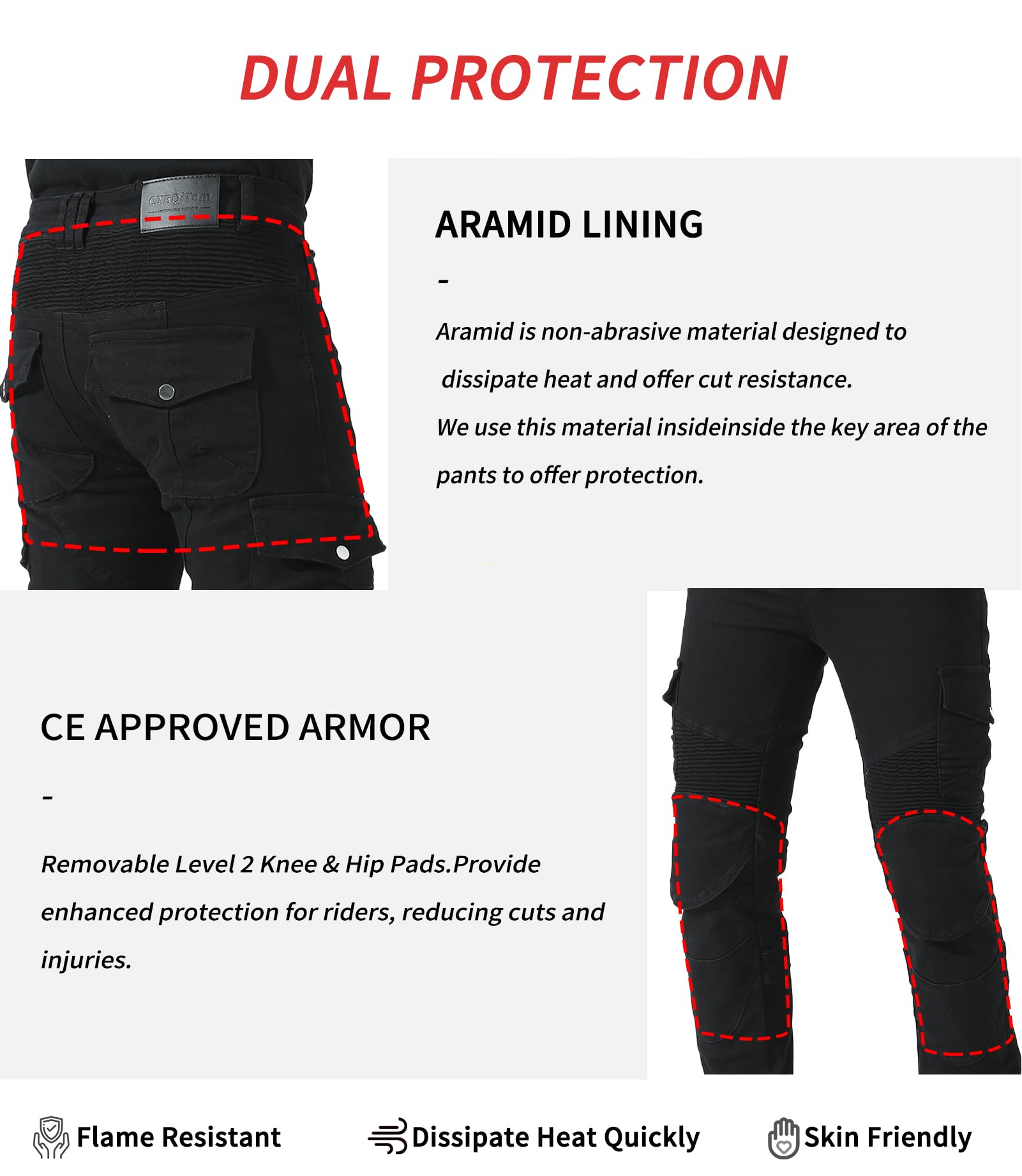 CTBQiTom Men's CE Armored Motorcycle Riding Pants - Protective Lining Motocross & Dirt Bike Jeans for Safety | Perfect for Off-Road Adventures & Daily Commuting