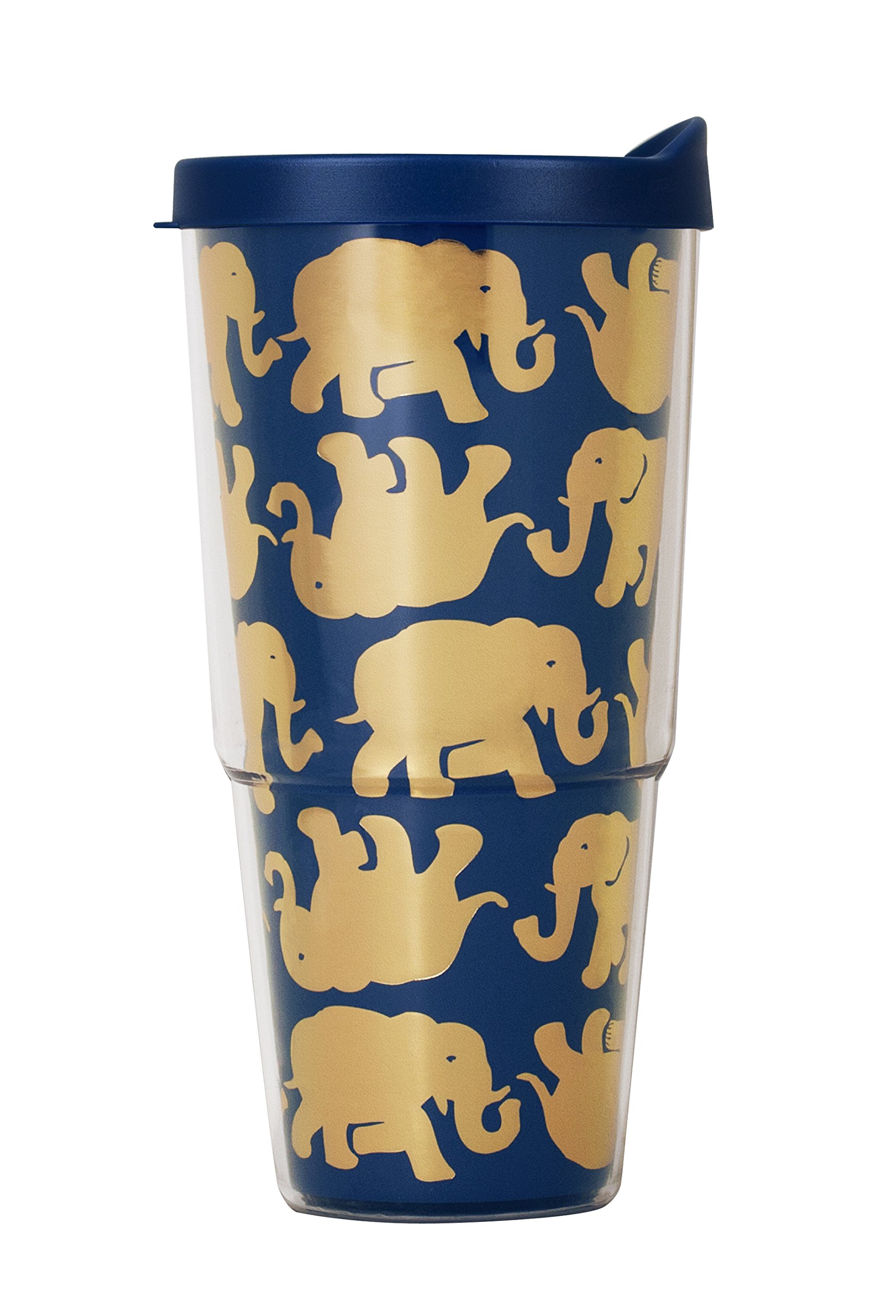 Lilly Pulitzer Double Walled Insulated Tumbler Cup - 20oz Stainless Steel Vacuum Flask with Lid & Straw, Tusk in Sun Navy Design - Perfect for Coffee, Iced Tea & Cold Drinks at Home, Office or Travel