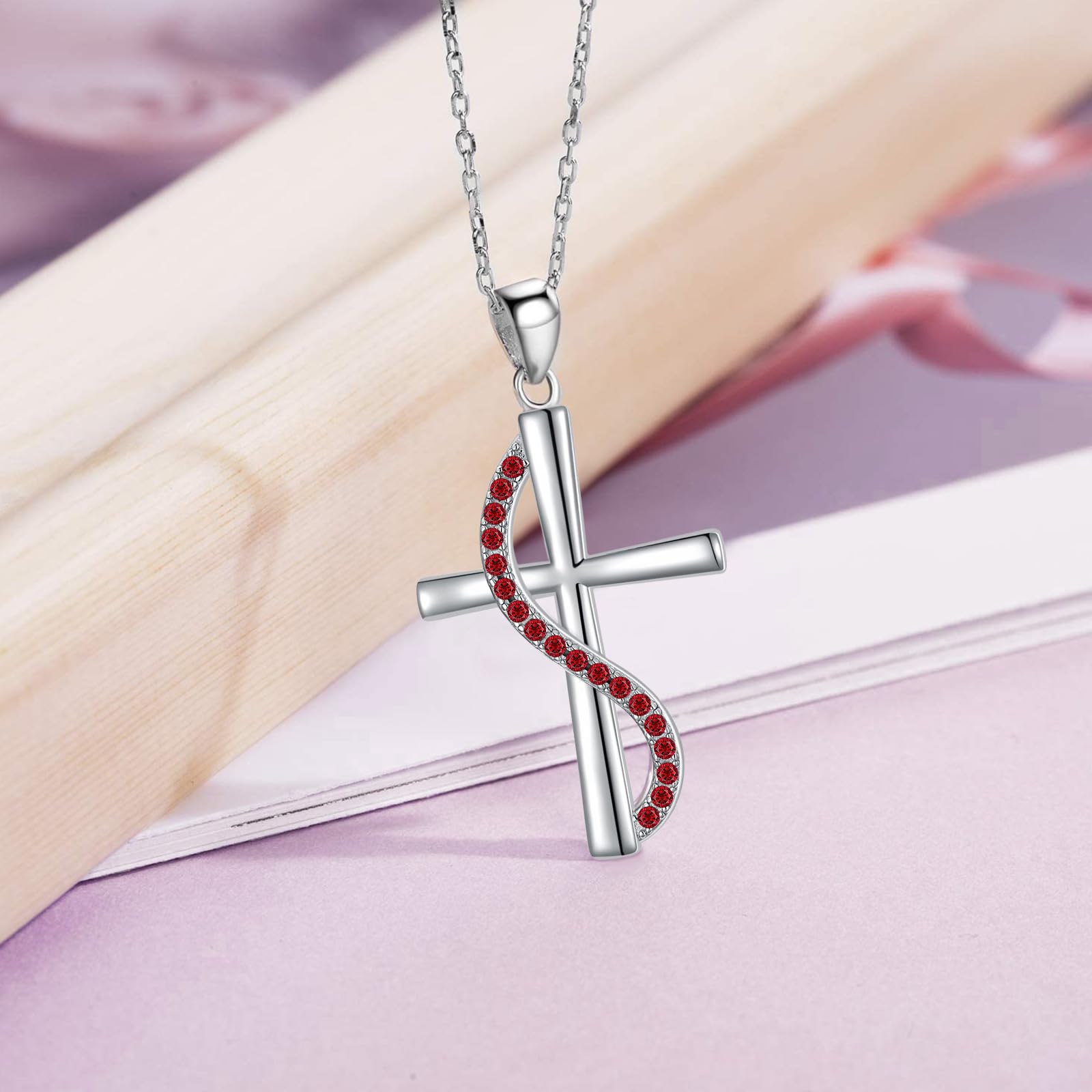 Sterling Silver Birthstone Cross Pendant Necklace with 5A Zirconia - Religious Christian Jewelry for Women, Perfect Gift for Birthday, Christmas & Special Occasions | Elegant & Meaningful Jewelry for Daughter, Wife & Loved Ones