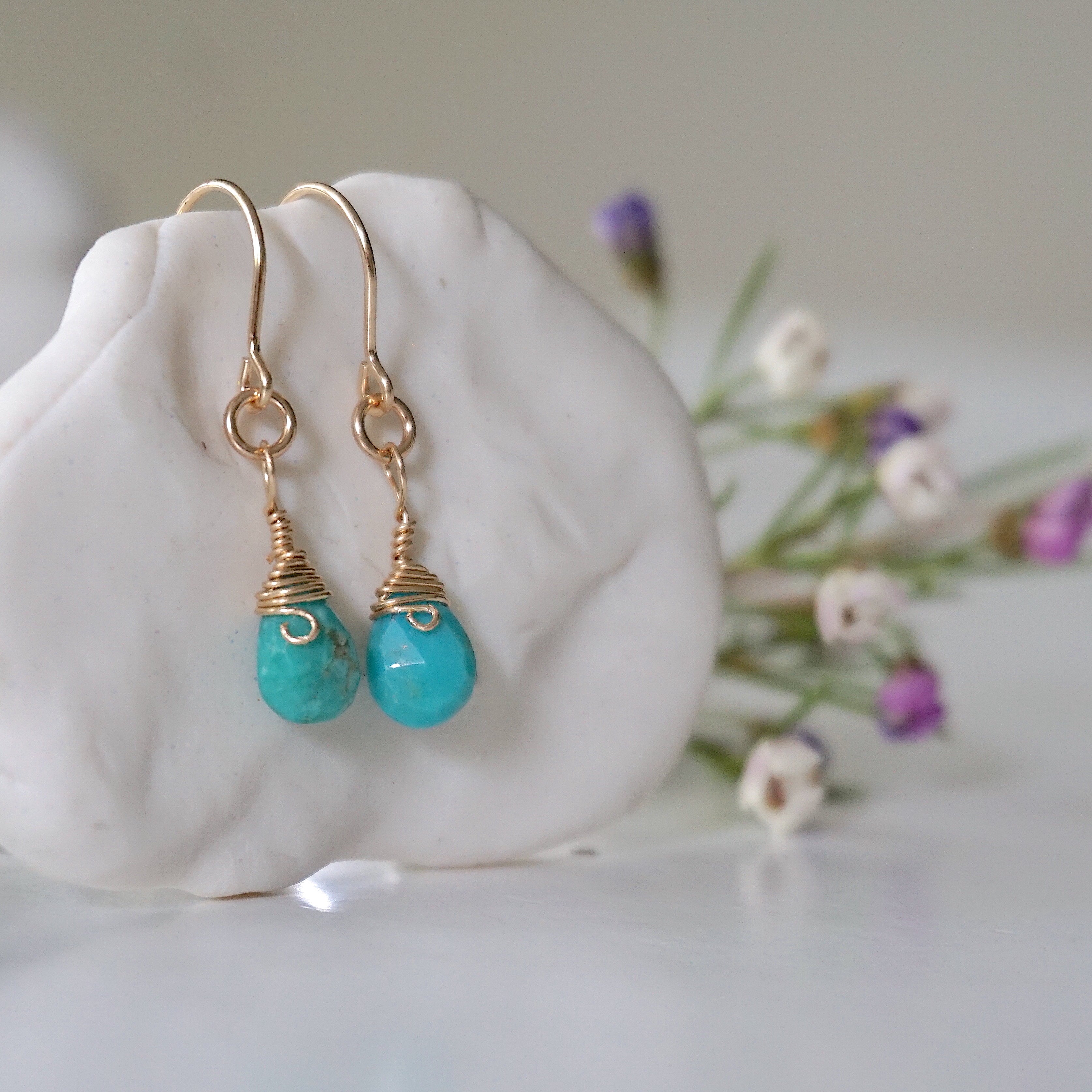 Turquoise Teardrop Earrings - 14k Gold Filled Dangle Earrings for Women | Boho Chic Jewelry for Everyday Wear & Special Occasions