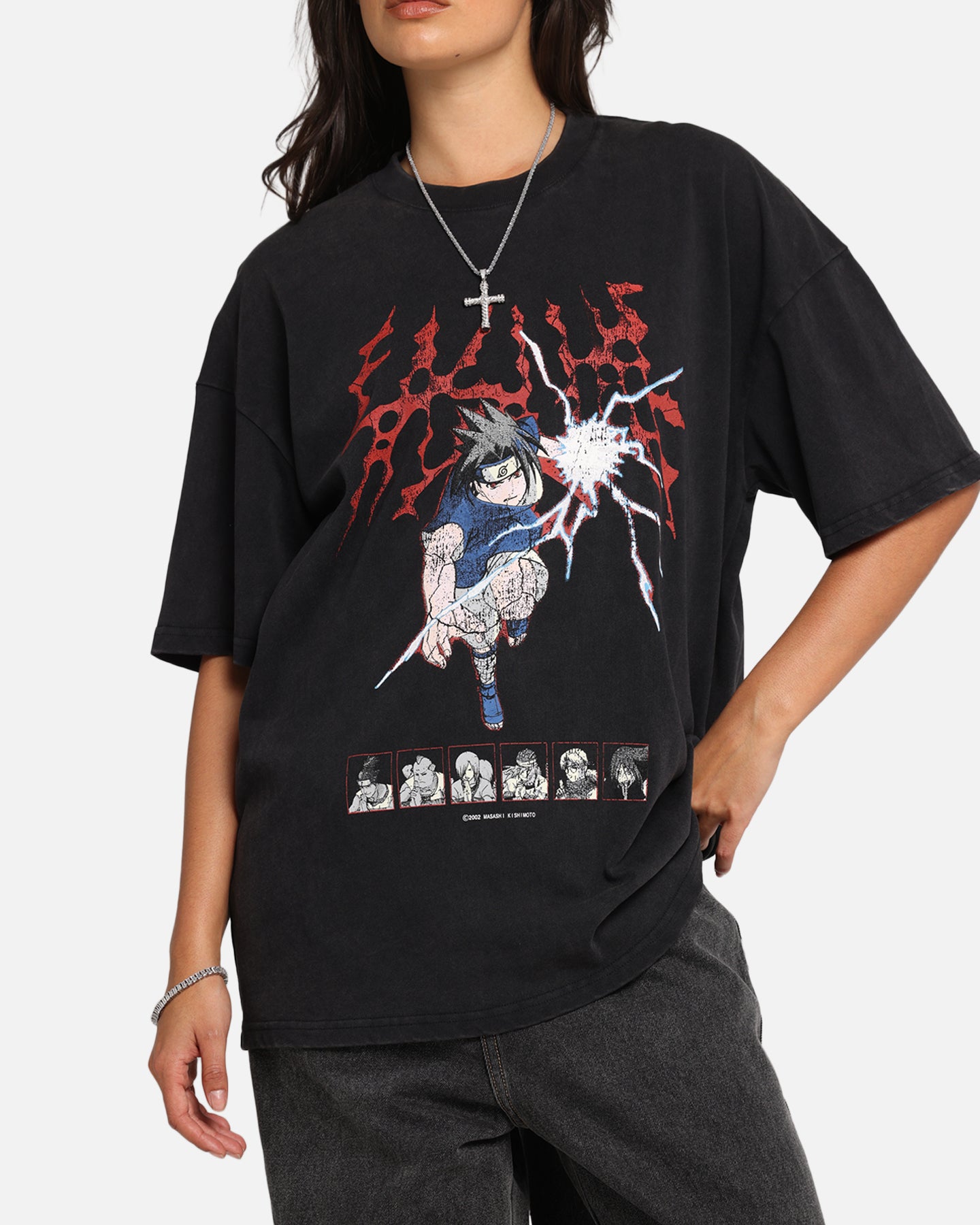 Naruto Sasuke Vintage Anime T-Shirt - Black Acid Wash Style | Perfect for Cosplay, Anime Conventions & Casual Wear