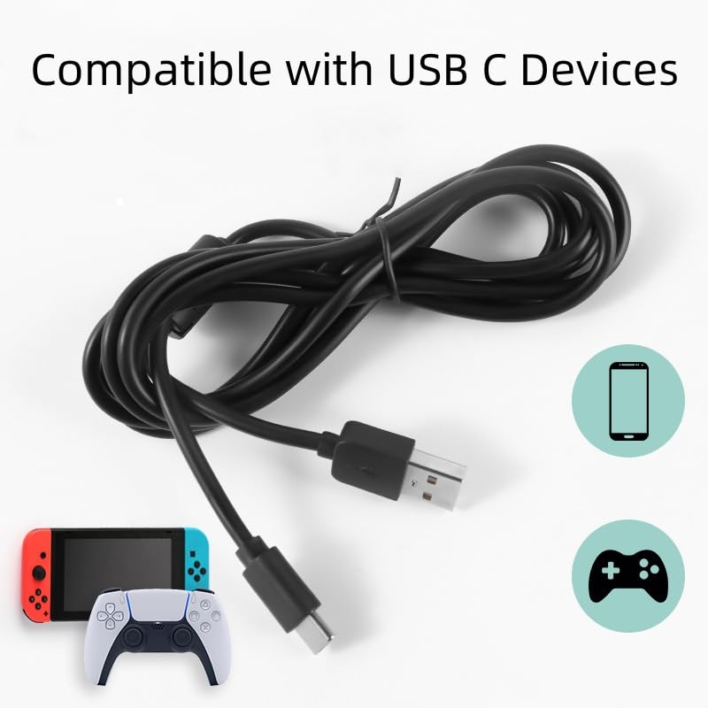 3M USB C Fast Charging Cable for PS5 DualSense, Switch Pro, Xbox Series X Controller - Play & Charge Extension Cord | Gaming Accessories for Playstation 5, Nintendo Switch, Xbox Controllers | Perfect for Home Gaming Setup & Travel Charging