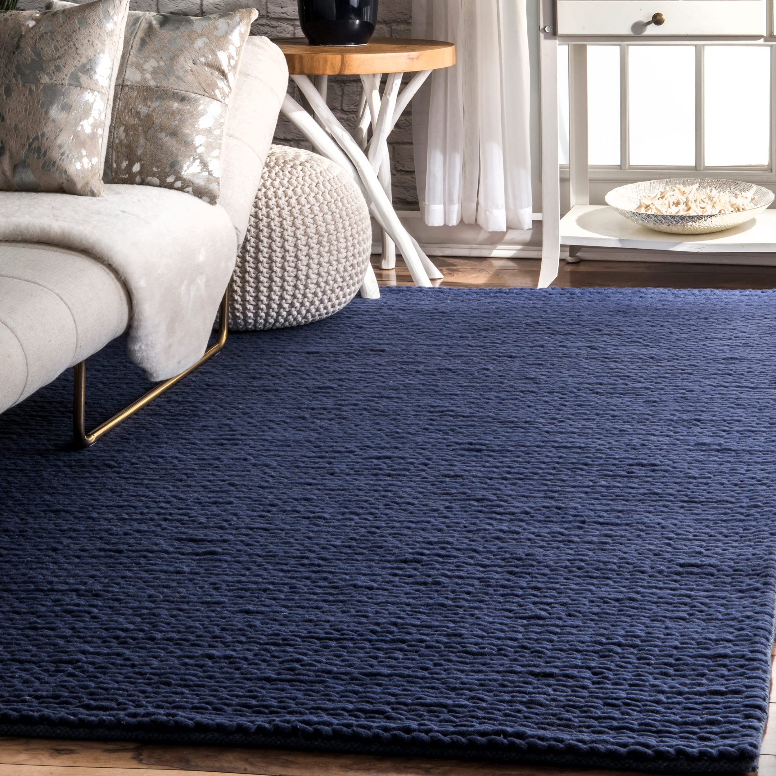 nuLOOM Chunky Woolen Cable Wool Rug 6' x 9' Navy - Soft & Durable Handmade Area Rug for Living Room, Bedroom, or Office