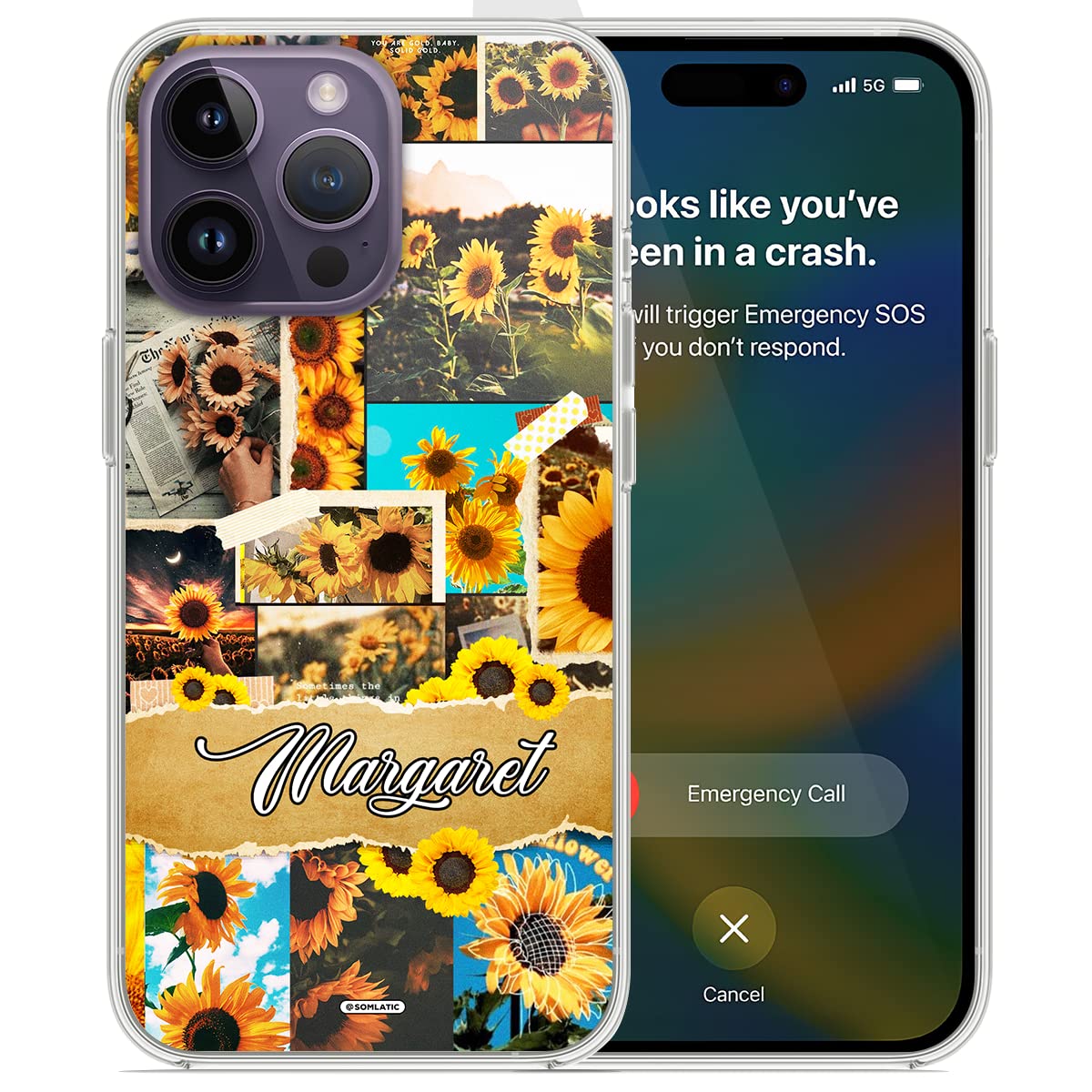 Custom Personalized Sunflower Phone Case with Name - Cute Yellow Aesthetic Design for iPhone 14/13/12/11/Pro Max/Mini/XR/XS/X - Perfect Gift for Women, Girls & Sunflower Lovers - Great for Everyday Use, Travel & Photo Ops