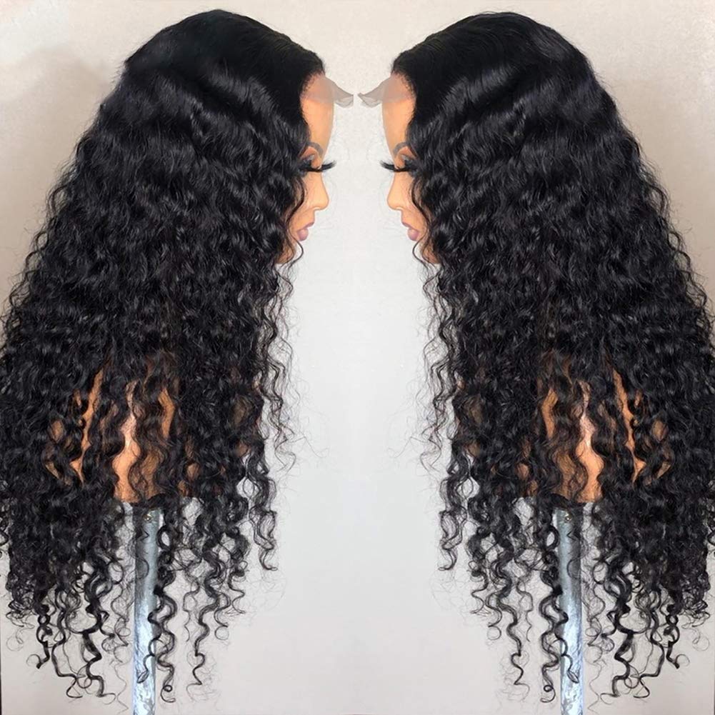 Kinky Curly Lace Front Wigs Human Hair - Pre Plucked Bleached Knots, Medium Cap, #1 Jet Black Color, 13x4 Lace Frontal, No Shedding, 10 Inch Length - Perfect for Cosplay, Daily Wear, and Special Occasions