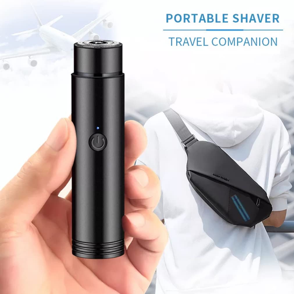 Mini Electric Shaver for Men - Portable USB Rechargeable Wet/Dry Rotary Razor - Travel Shaver for Face & Body Grooming - Perfect for Business Trips, Gym & Daily Use - Black