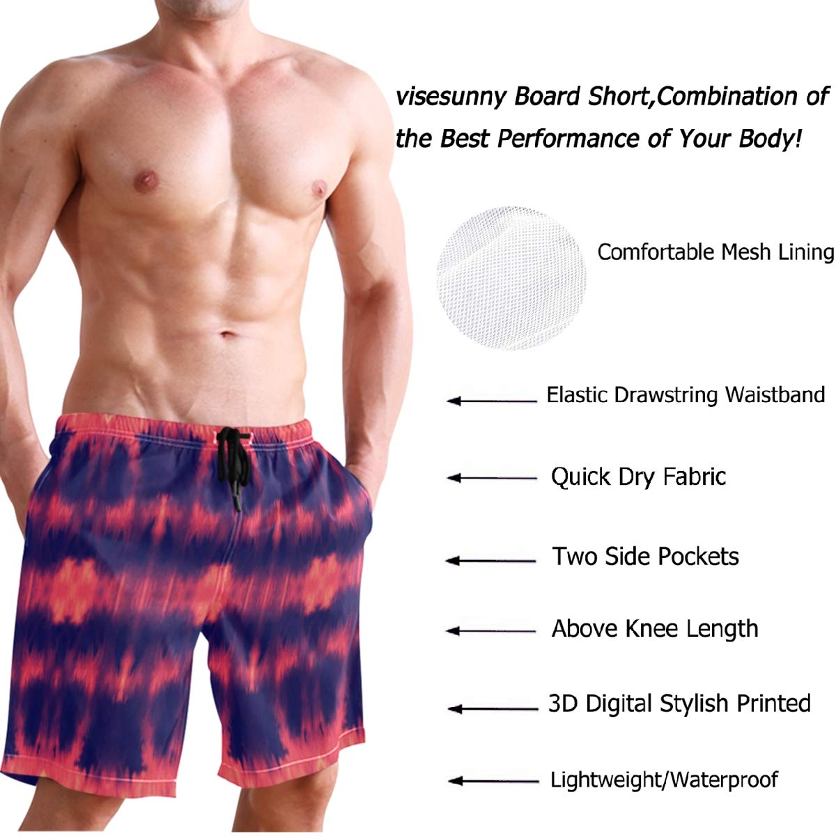 **Visesunny Men's Quick Dry Swim Trunks - Stylish Beach Shorts for Swimming, Surfing & Summer Vacations | Perfect for Pool, Beach & Water Sports**