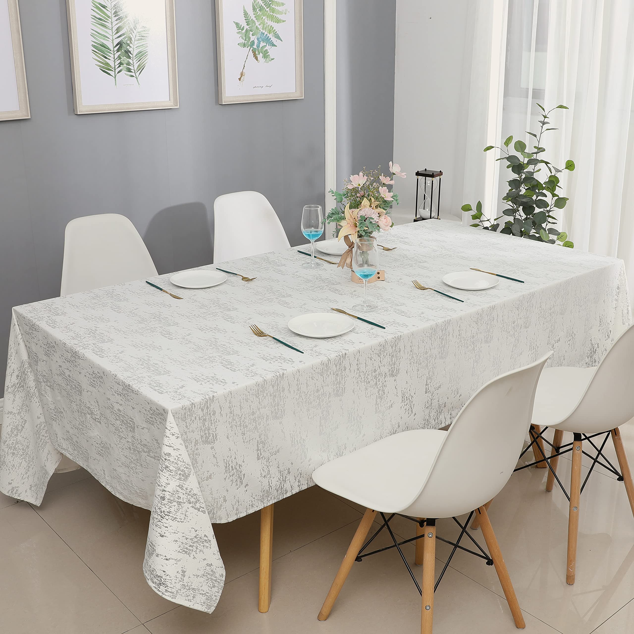 Custom Silver Mosaic Tablecloth 70x120 - Elegant Dining & Party Decor