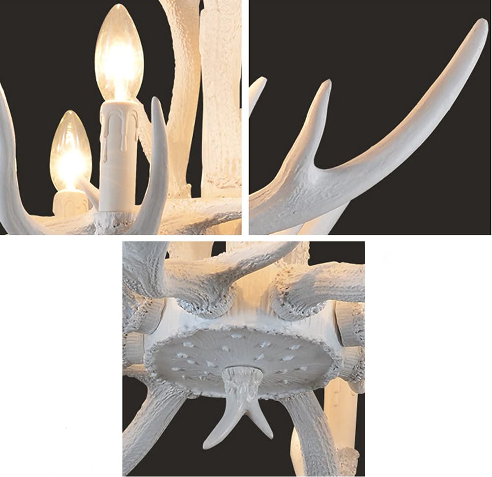 Deer Antler White Chandelier - 6-Light Farmhouse Rustic Resin Pendant Light with Candle Style for Dining Room, Living Room & Bedroom Ceiling Lighting | Perfect for Rustic, Cabin & Lodge Decor
