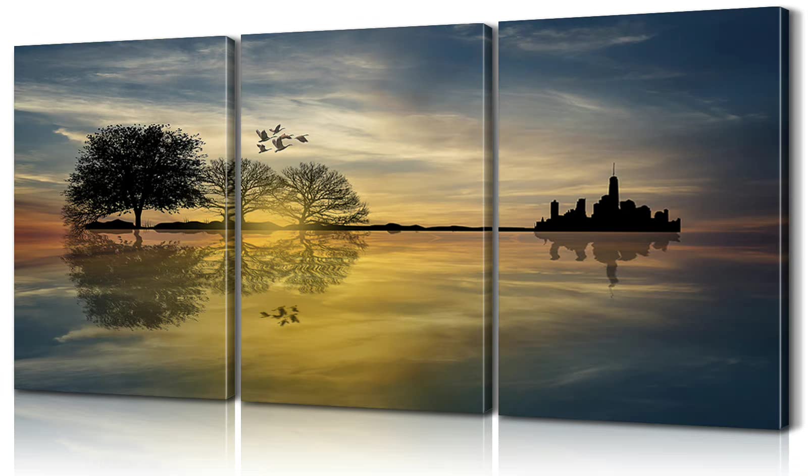 3 Piece Framed Guitar Wall Art Decor - Music Themed Tree Island Poster Set for Bedroom, Living Room, Studio (20