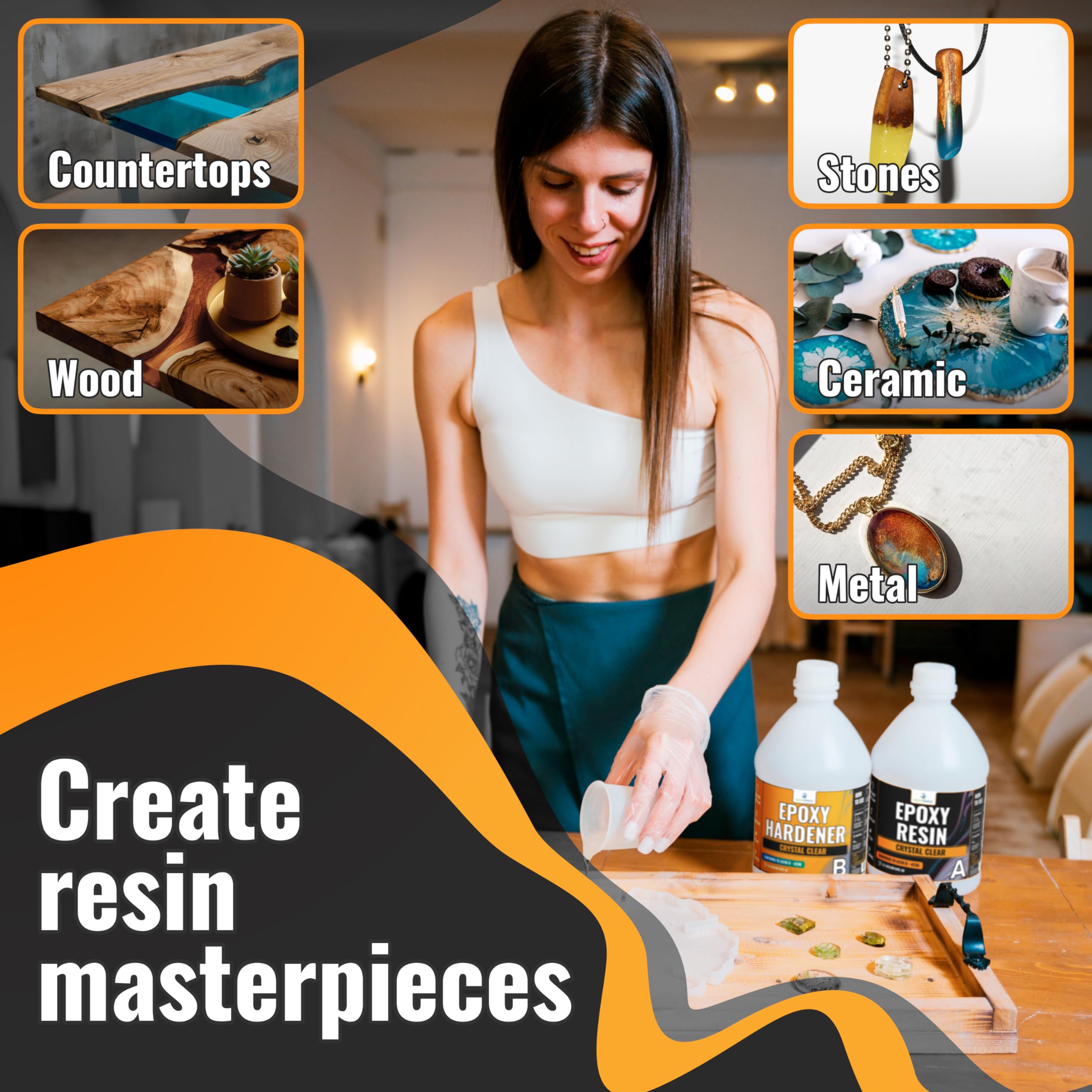 Premium 1 Gallon Table Top Epoxy Resin Kit - Food Safe, Crystal Clear, Non-Yellowing, Bubble-Free, Self-Leveling for Bar Countertops, Wood Tables, DIY Jewelry Making, Glass Coating & Art Casting Molds | Perfect for Home Decor, Craft Projects & Epoxy Gift Ideas