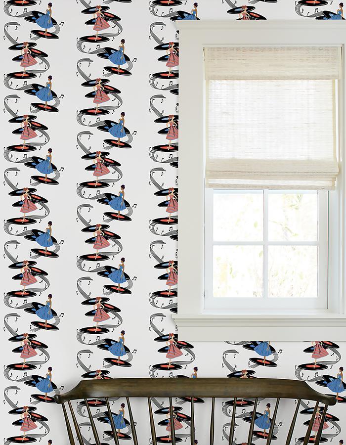 Barbie™ Galaxy Records Wallpaper in Persimmon Blue - Perfect for Kids' Bedrooms, Playrooms & Nursery Decor