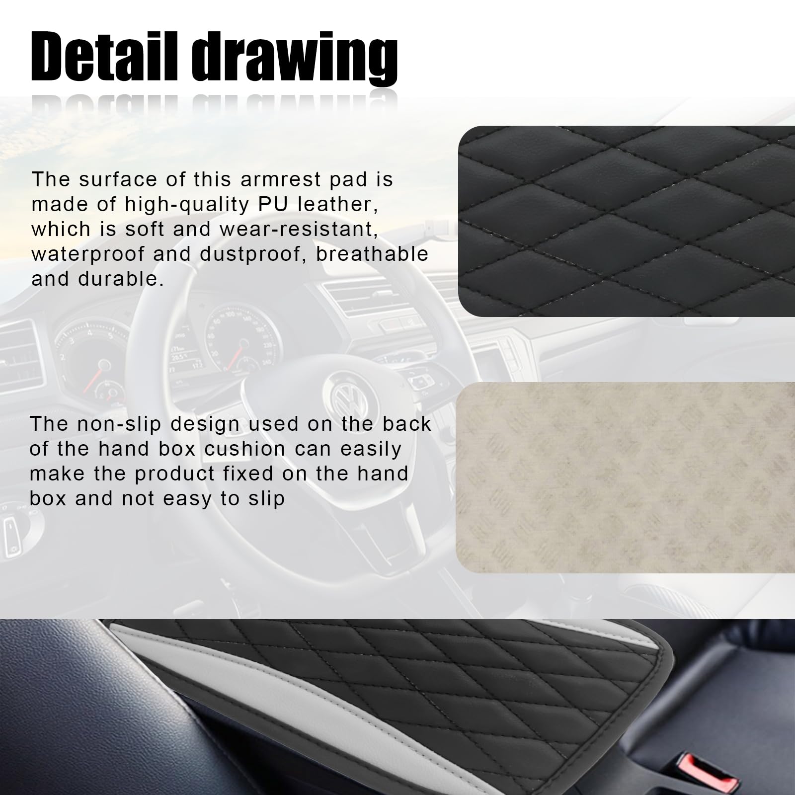 Universal Car Center Console Cushion Pad - Waterproof Leather Armrest Cover with Anti-Scratch Protection for Most Cars & SUVs (Grey) | Perfect for Long Drives & Interior Protection