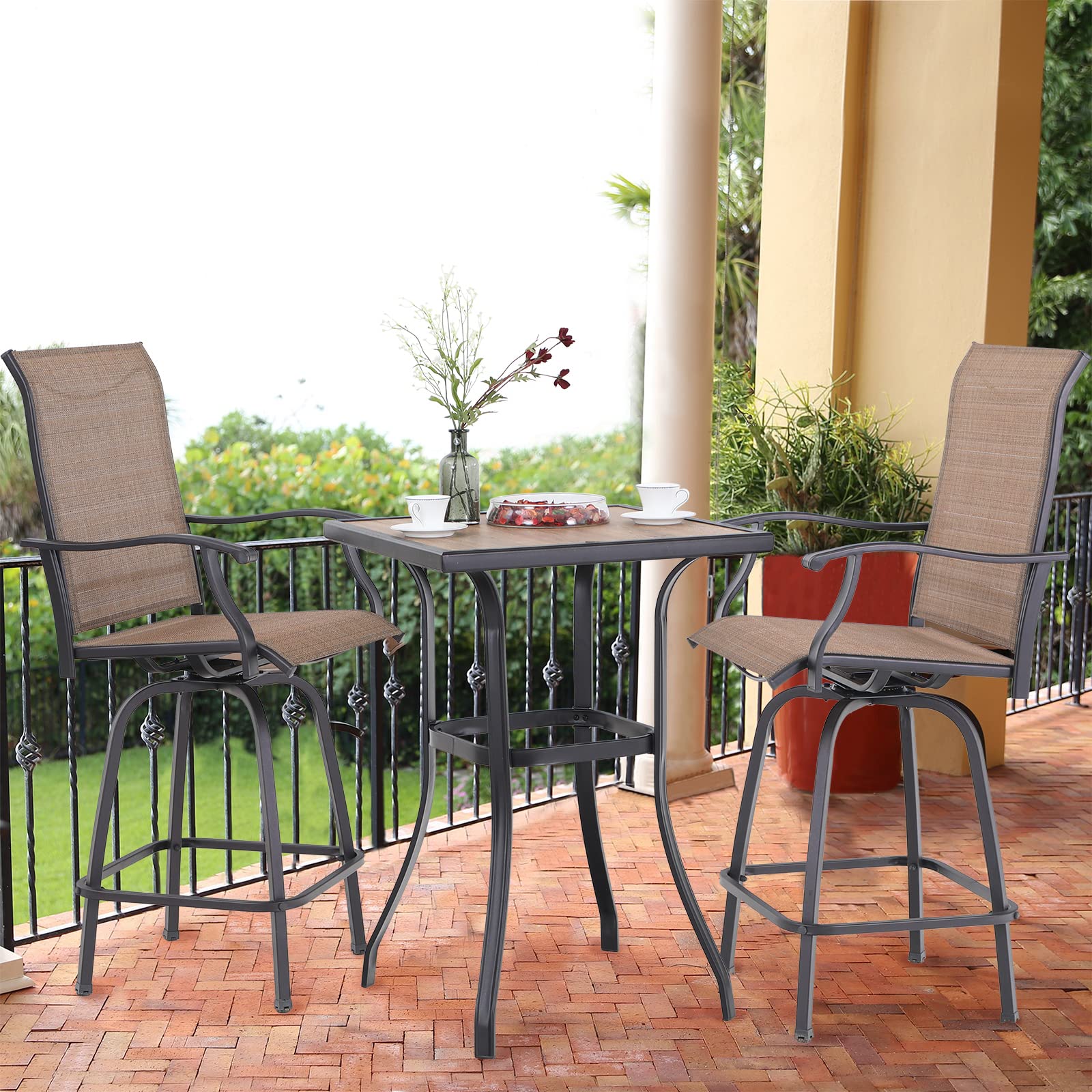 MAISON ARTS Patio Chairs Set of 2 - Swivel Outdoor Bar Stools with High Back, 300 lbs Capacity Bar Height Patio Furniture for Deck, Backyard, Garden - Perfect for Outdoor Dining, Lounging, and Entertaining