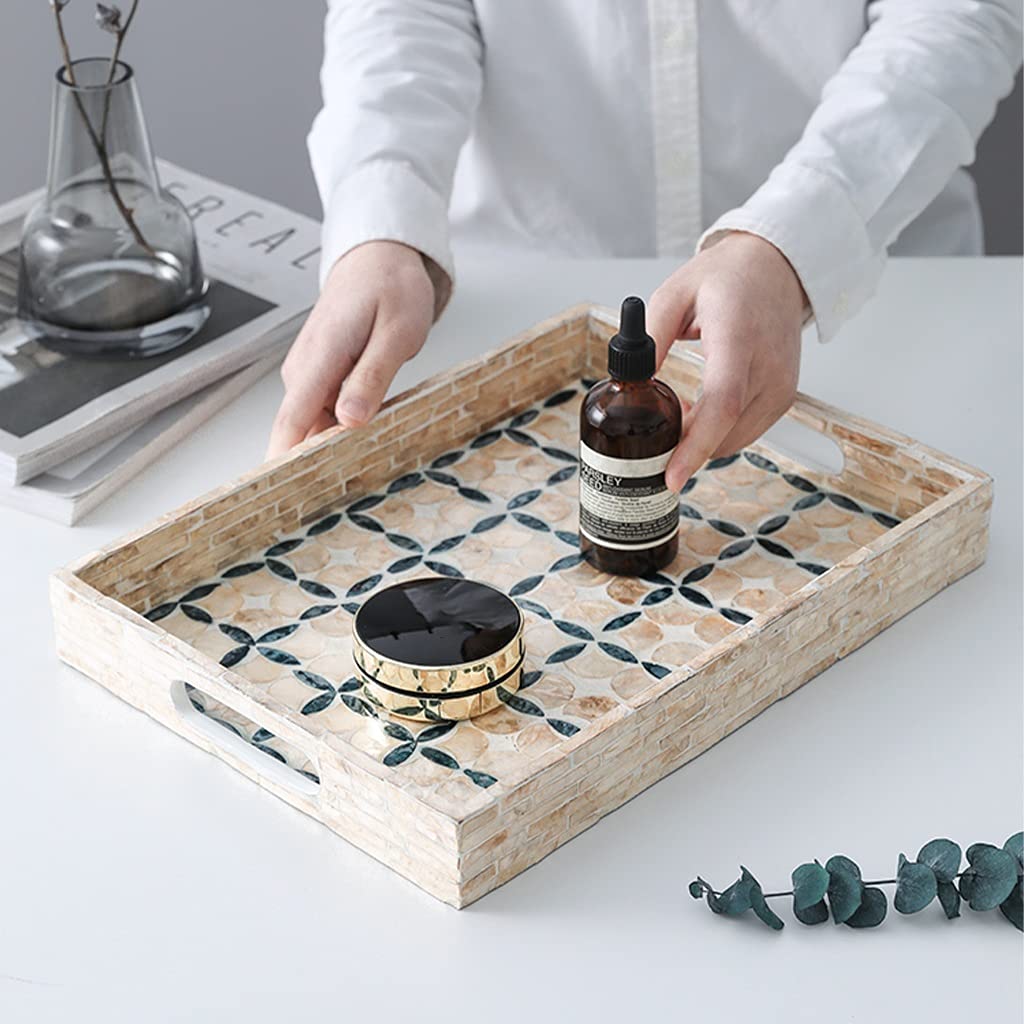 Stylish Wooden Serving Tray - Rectangular Tea Tray & Jewelry Organizer | Decorative Vanity Dresser Tray for Perfume Storage | Entryway, Living Room & Bedroom Decor | Perfect for Home Organization & Gift Giving