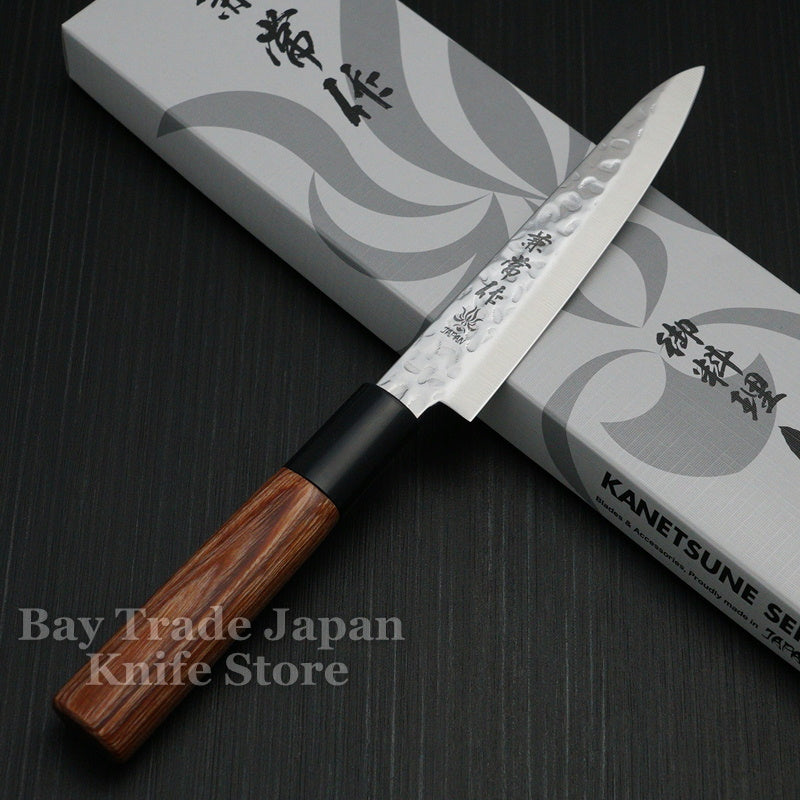 Kanetsune Seki Hammered Finish DSR 1K6 Petty Utility Knife 120mm - Japanese Stainless Steel Kitchen Knife for Slicing, Peeling & Precision Cutting - Perfect for Chefs, Home Cooks & Culinary Enthusiasts