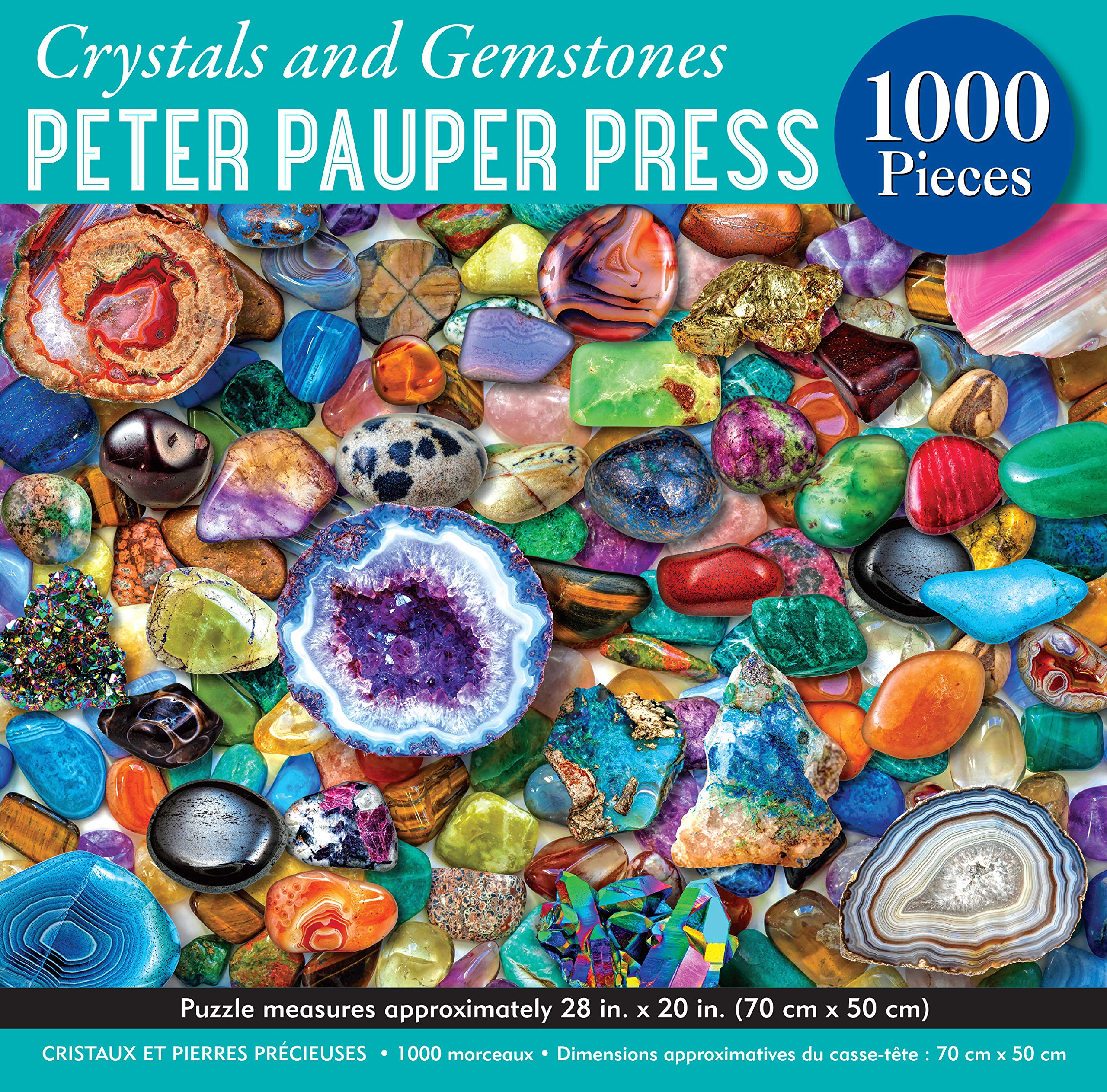 PETER PAUPER PRESS Crystals and Gemstones 1000 Piece Jigsaw Puzzle for Adults - Challenging Educational Puzzle with Beautiful Mineral Designs - Perfect for Family Game Night & Home Decor