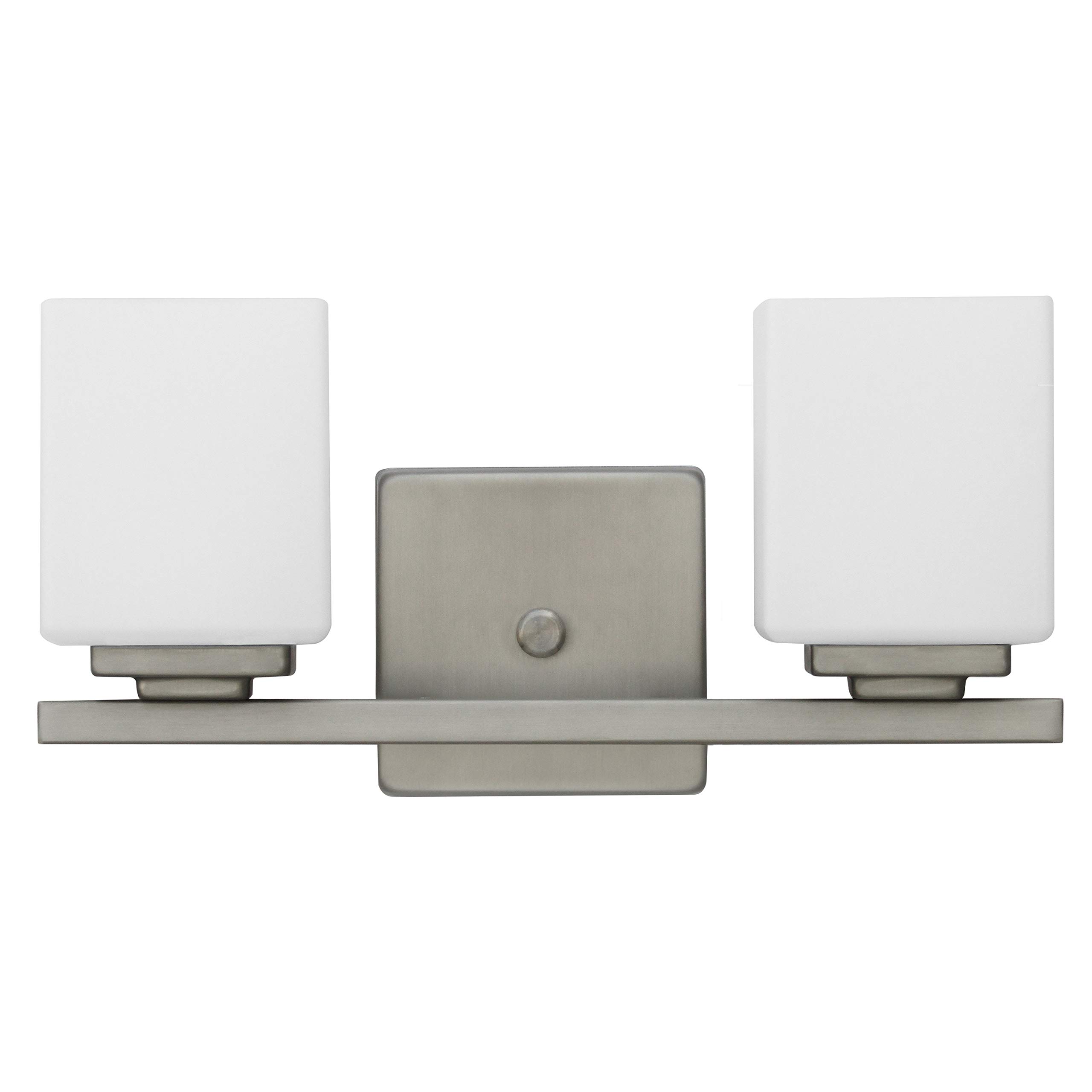 Yosemite Home Decor Jordan 2-Light Bathroom Vanity Light Fixture - Satin Nickel Finish with Frosted White Glass Shades - Perfect for Bathroom, Powder Room, and Dressing Room Lighting