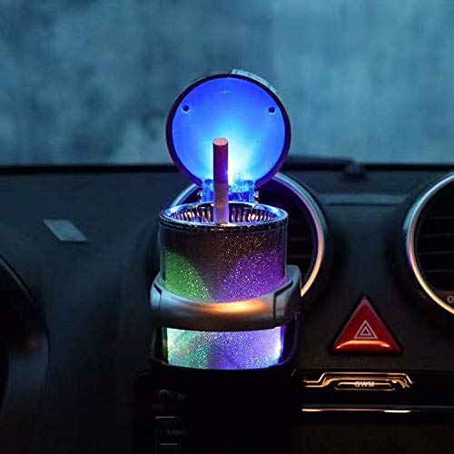Detachable Car Ashtray with Lid & Blue LED Light - Portable Car Lighter Ashtray Set for Smoking - Ideal for Car, Home, Office & Travel Use