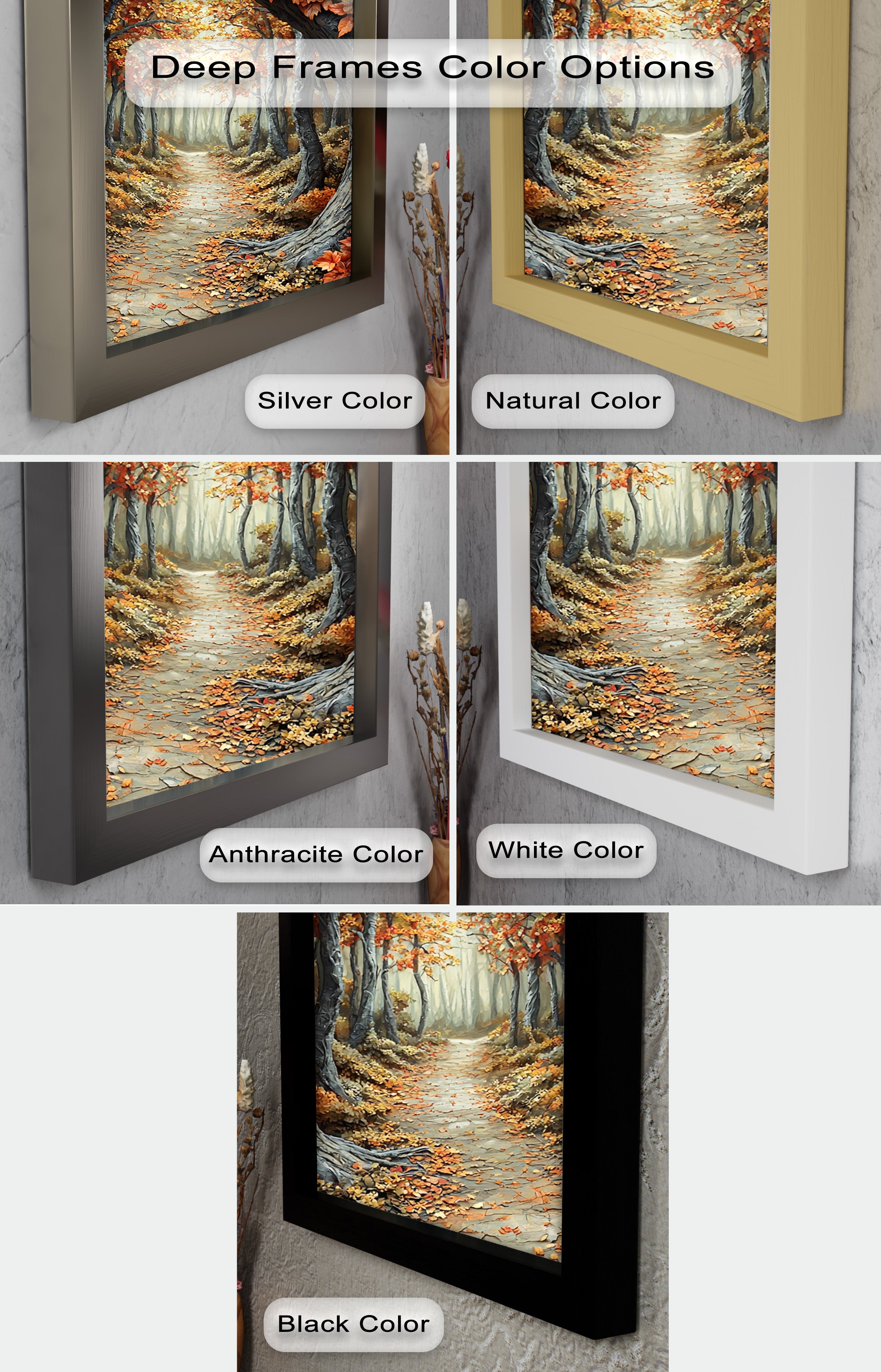 Autumn Path - Enchanted Forest Oil Painting Wall Art for Living Room, Bedroom Decor - Nature Landscape Canvas Print for Home & Office
