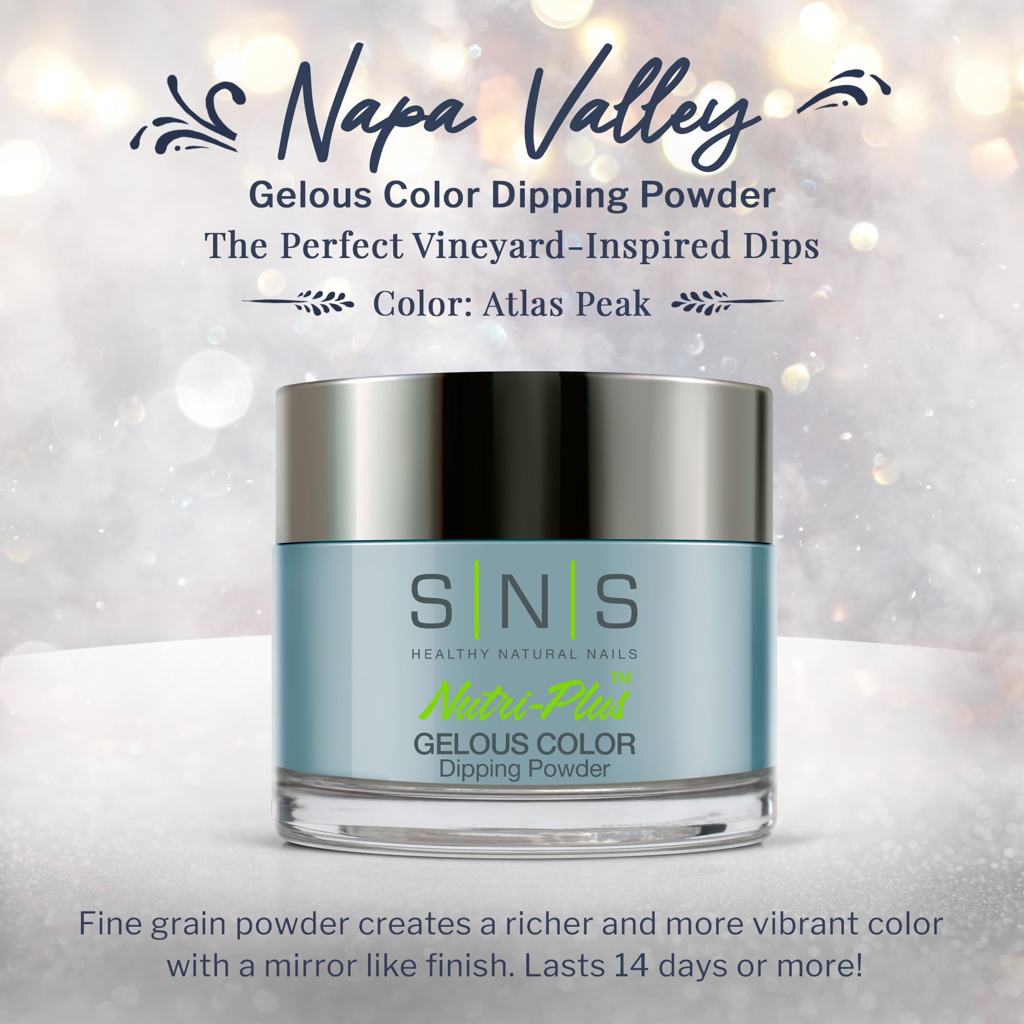 SNS Nail Dip Powder - Atlas Peak (Blue) - Long-Lasting 14-Day Dipping Nail Color - Low Odor, No UV Lamp Needed - 1oz - Perfect for Home Manicures, Salon Nail Art & DIY Gel Nails