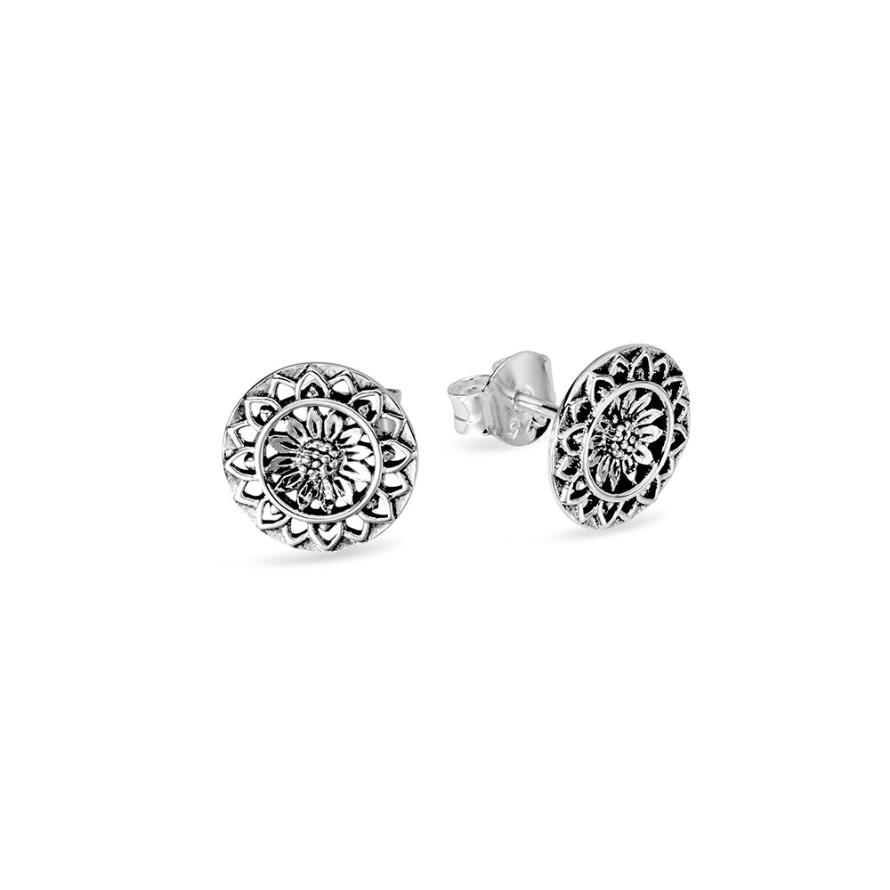 Sunflower Mantra Stud Earrings - Spiritual Boho Jewelry for Women - Perfect for Yoga, Meditation & Everyday Wear