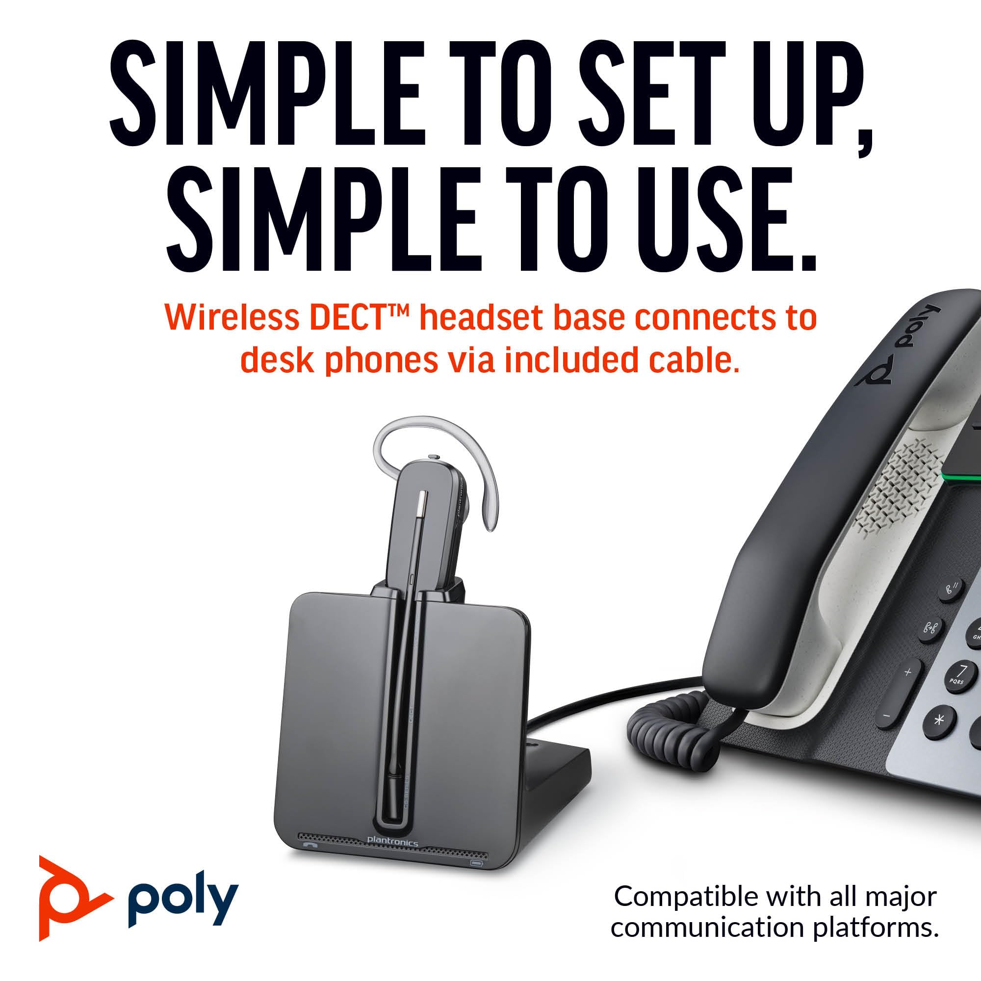 Plantronics Poly CS540 Wireless DECT Headset - Single Ear Mono Headset with 3 Wearing Styles - Noise Canceling Microphone for Clear Calls - Compatible with Desk Phones - Perfect for Office, Call Center & Remote Work (Amazon Exclusive)