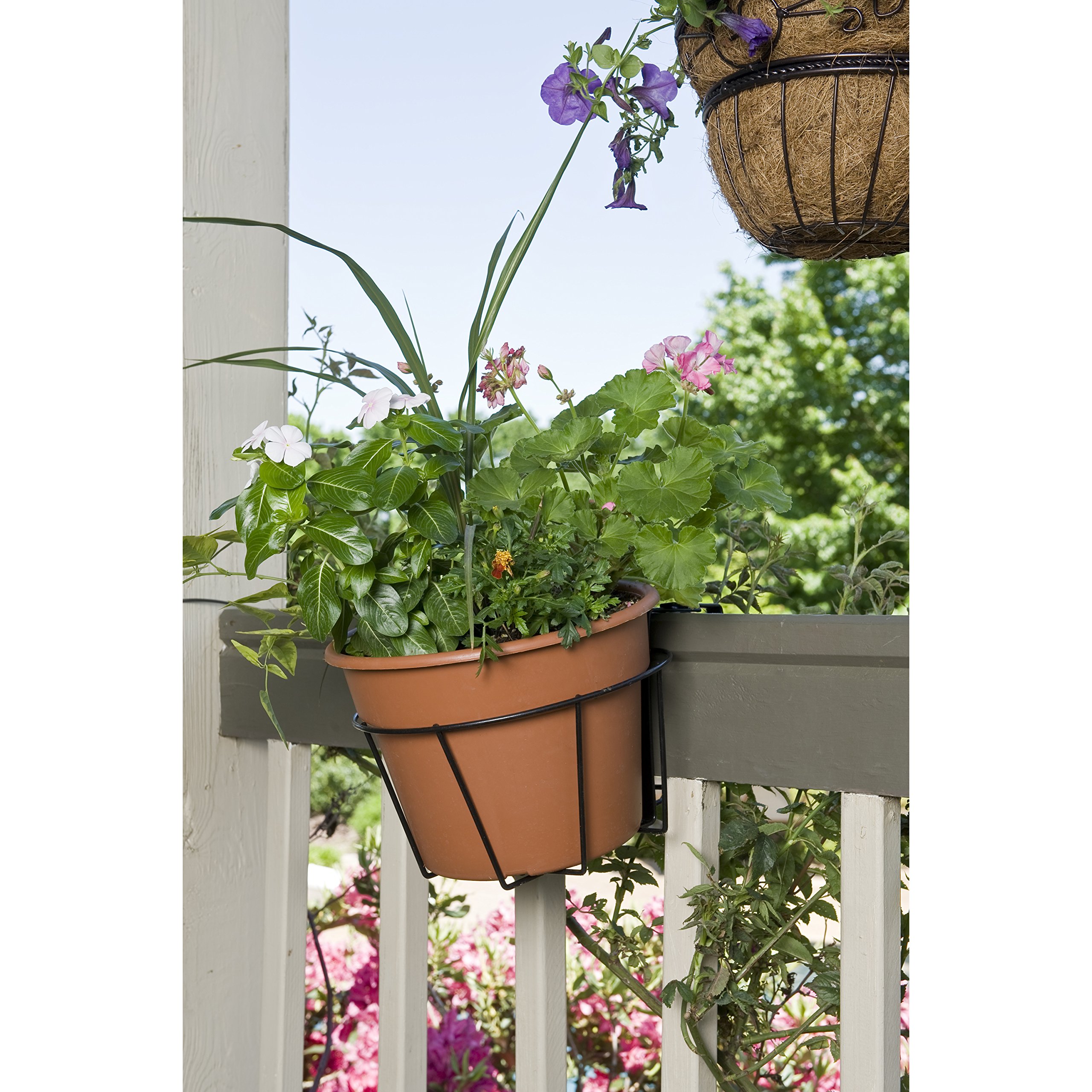 8-Inch Black Adjustable Flower Pot Holder - Heavy Duty Plant Stand for Indoor/Outdoor Use - Perfect for Balcony, Garden, Patio Decor (Model R0726-B)