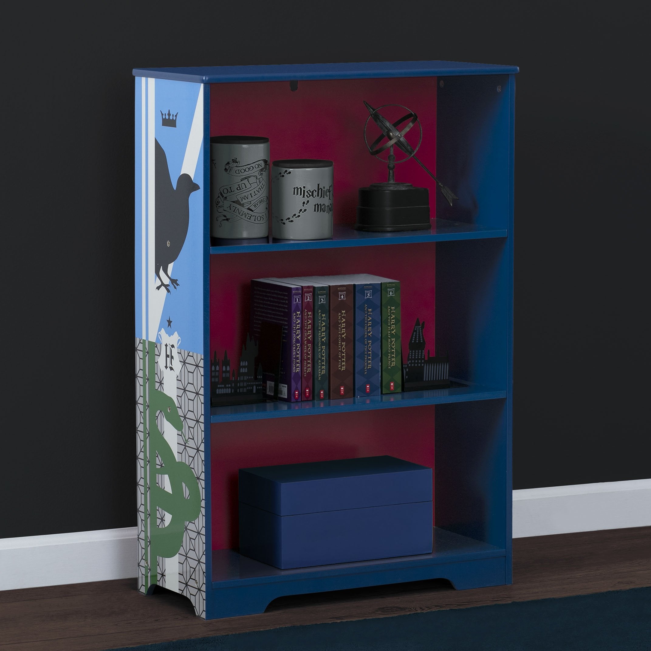 Harry Potter Deluxe 3-Tier Wooden Bookcase - Display Books, Collectibles & Decor | Perfect for Home Library, Office & Dorm Room Organization