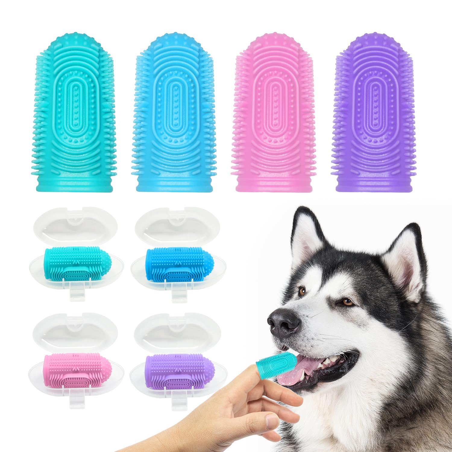 Coredy 4 Pack Dog Toothbrush Set - Soft Silicone Finger Toothbrush Covers for Dog Teeth Cleaning & Dental Care | Gentle Puppy & Small Dog Toothbrushes for Daily Oral Hygiene at Home