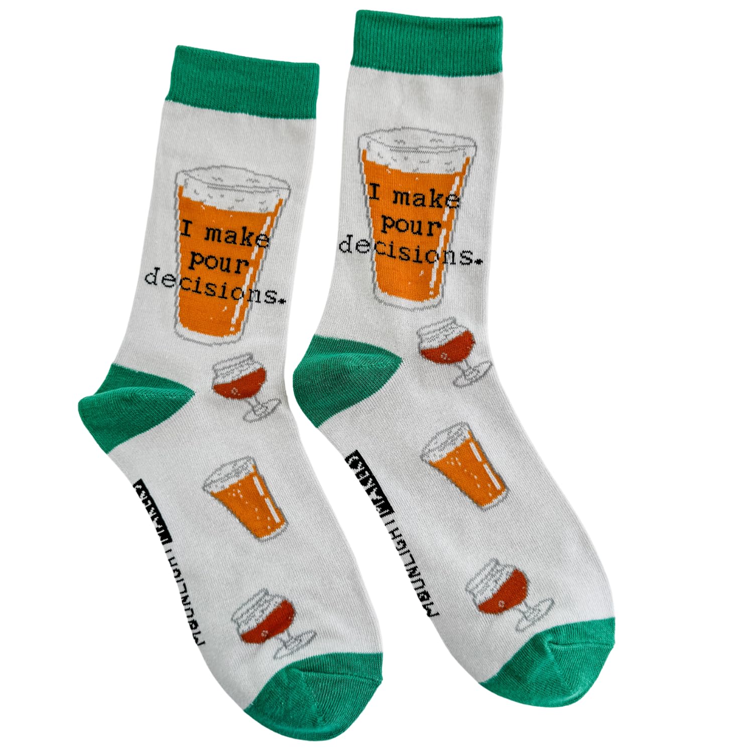 Funny and Crazy Socks with Sayings - 'I Make Pour Decisions' - Novelty Gift Socks for Men & Women | Cute Graphic Crew Socks for Adults | Perfect for Gifts, Parties, and Everyday Wear